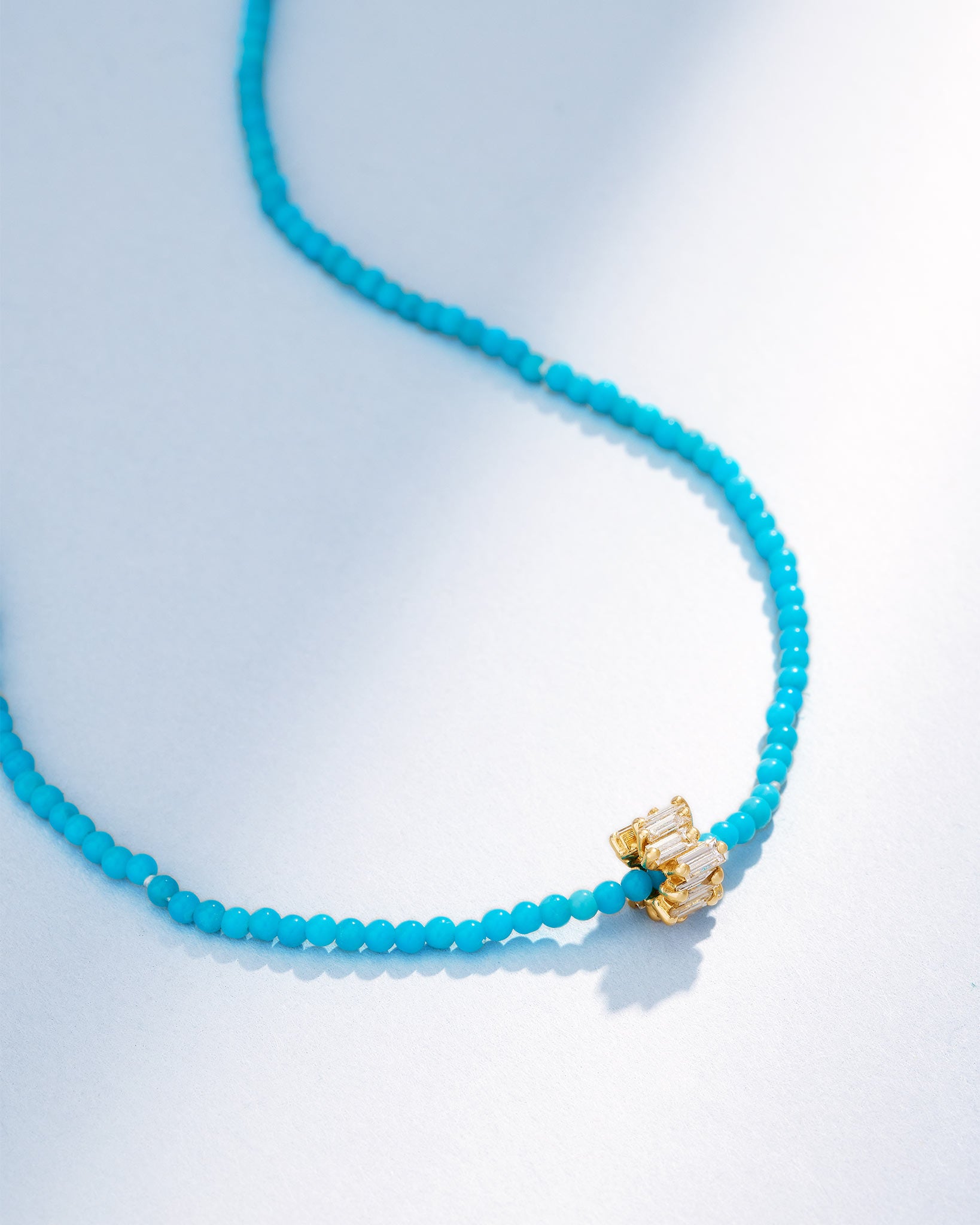 Suzanne Kalan Infinite Beaded Turquoise & Mini Diamond Rondelle Necklace in 18k yellow gold