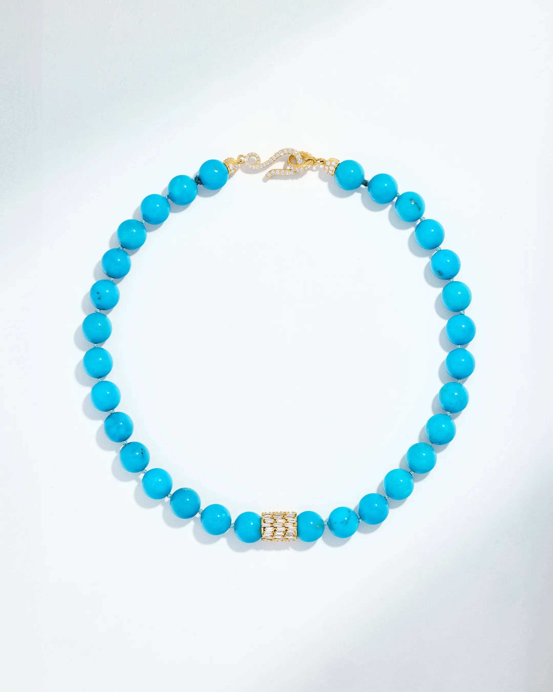 Suzanne Kalan Infinite Large Beaded Turquoise & Milli Diamond Rondelle Necklace in 18k yellow gold
