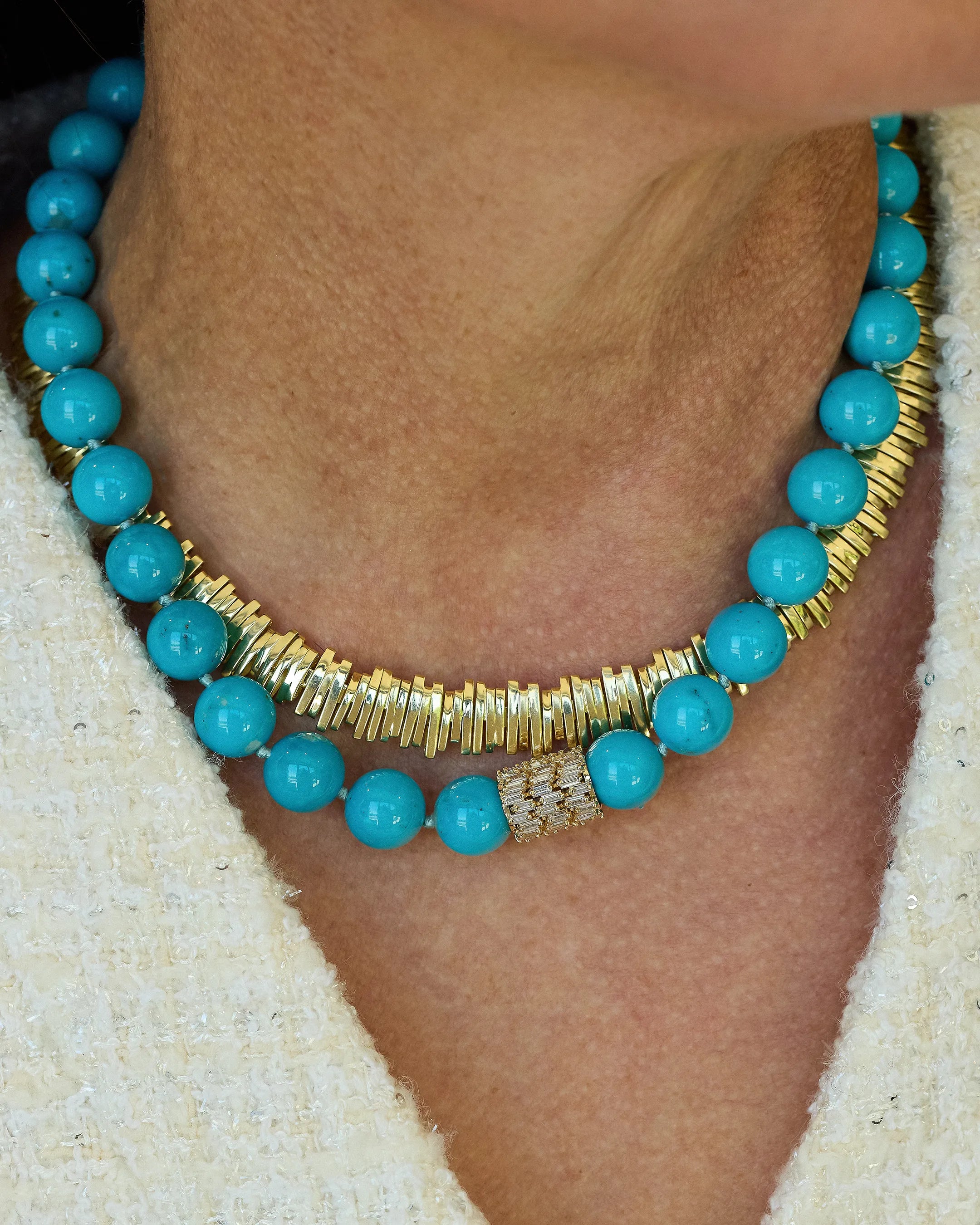 Suzanne Kalan Infinite Large Beaded Turquoise & Milli Diamond Rondelle Necklace in 18k yellow gold
