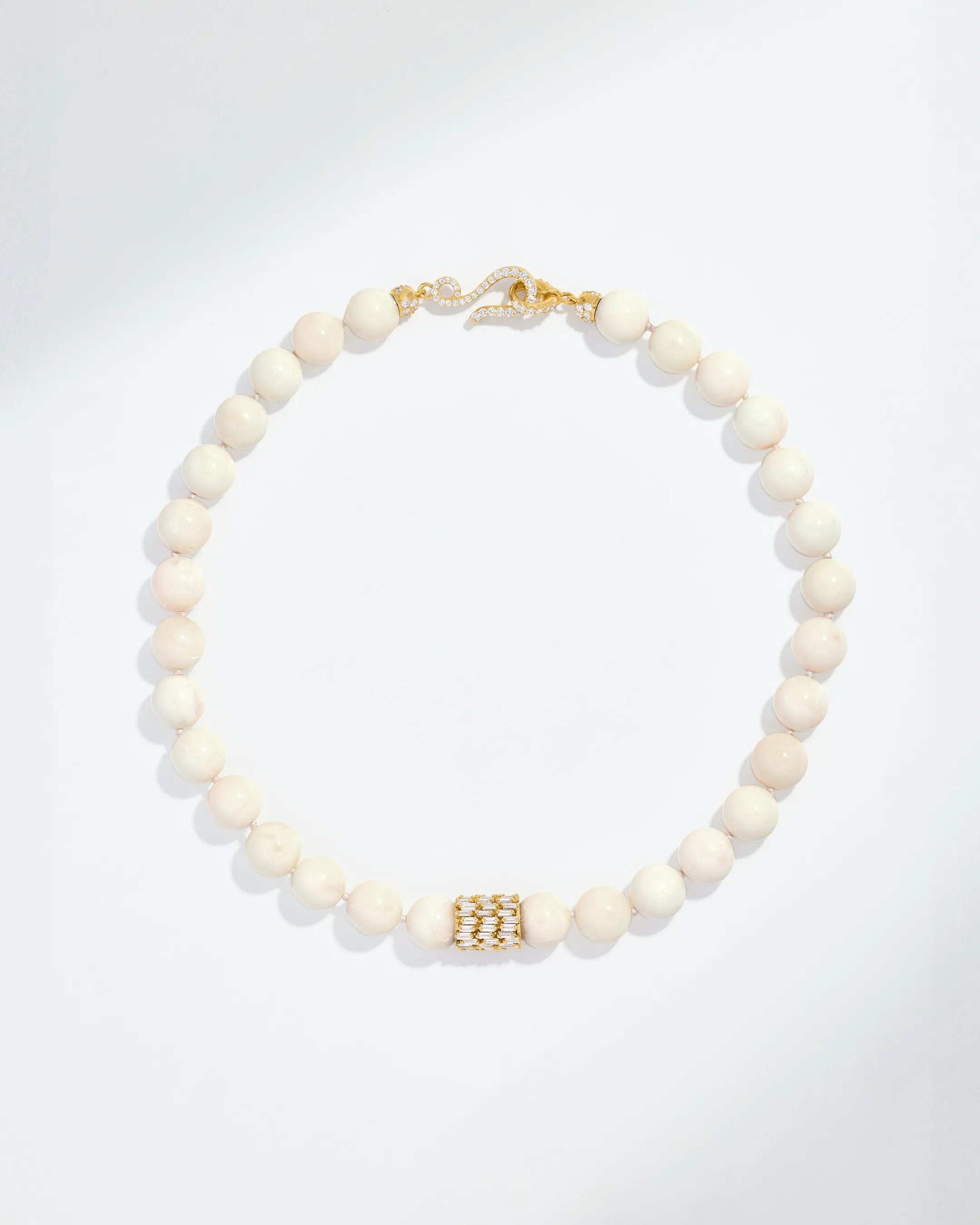 Suzanne Kalan Infinite Large Beaded White Coral & Milli Diamond Rondelle Necklace in 18k yellow gold