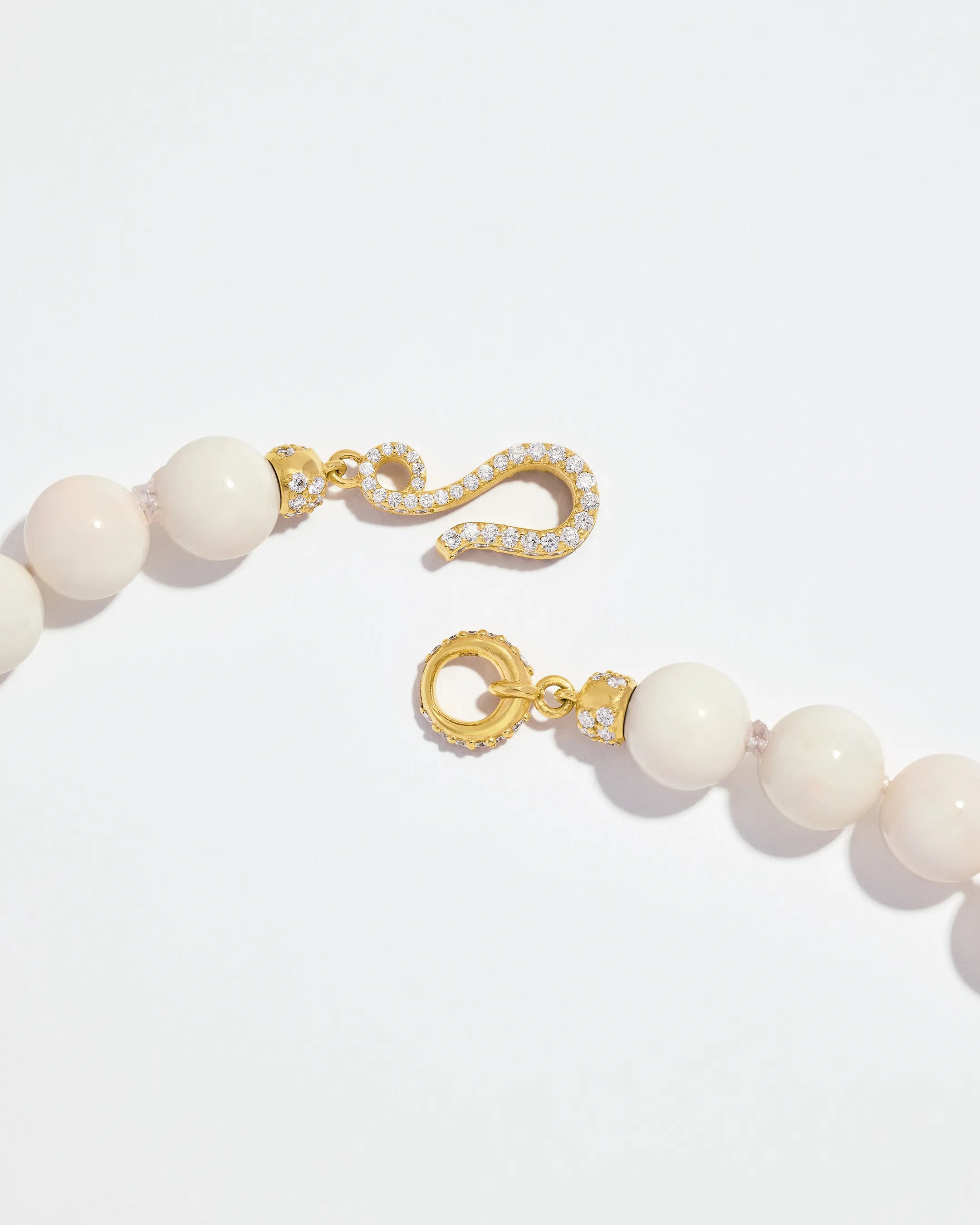 Suzanne Kalan Infinite Large Beaded White Coral & Milli Diamond Rondelle Necklace in 18k yellow gold