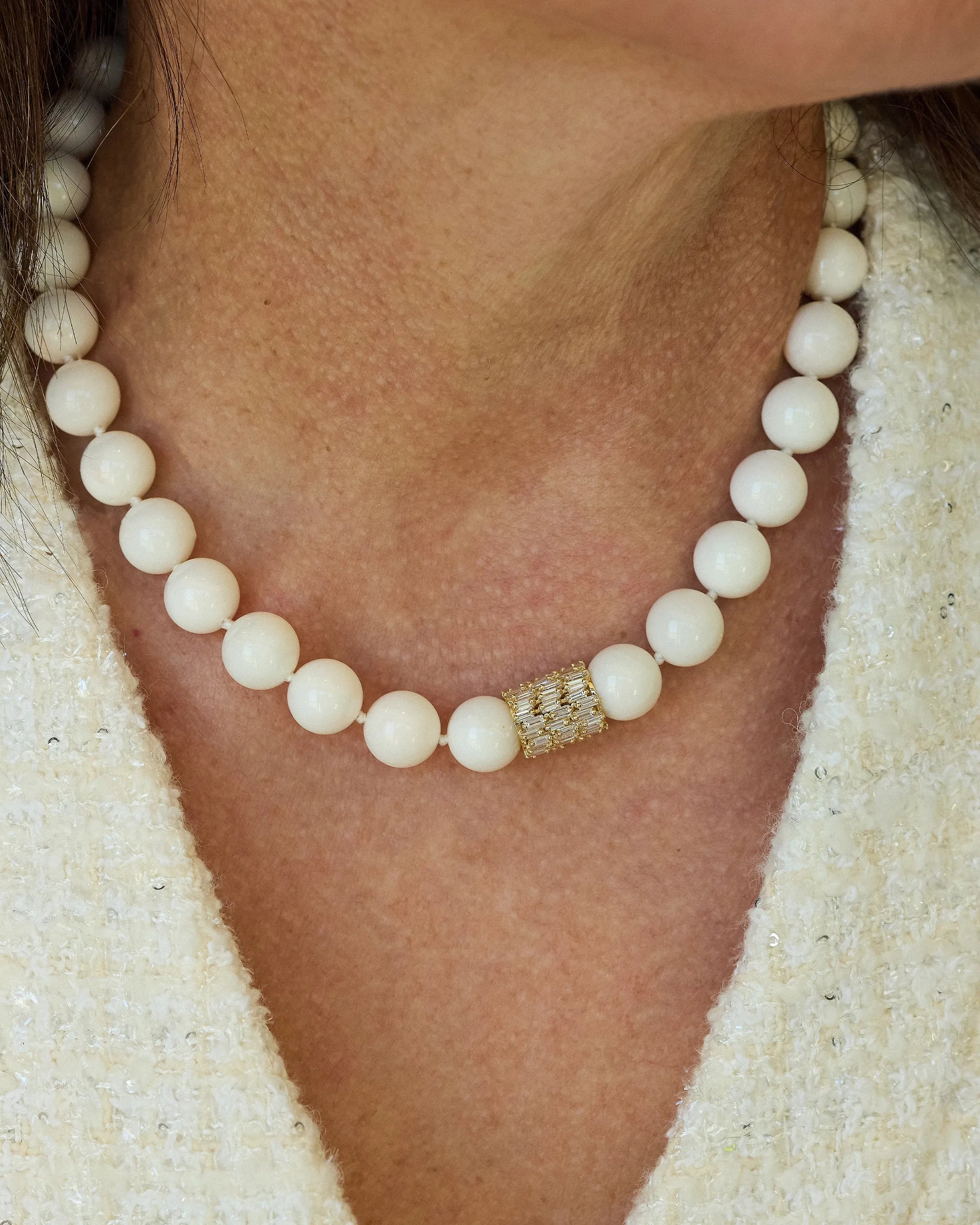 Suzanne Kalan Infinite Large Beaded White Coral & Milli Diamond Rondelle Necklace in 18k yellow gold