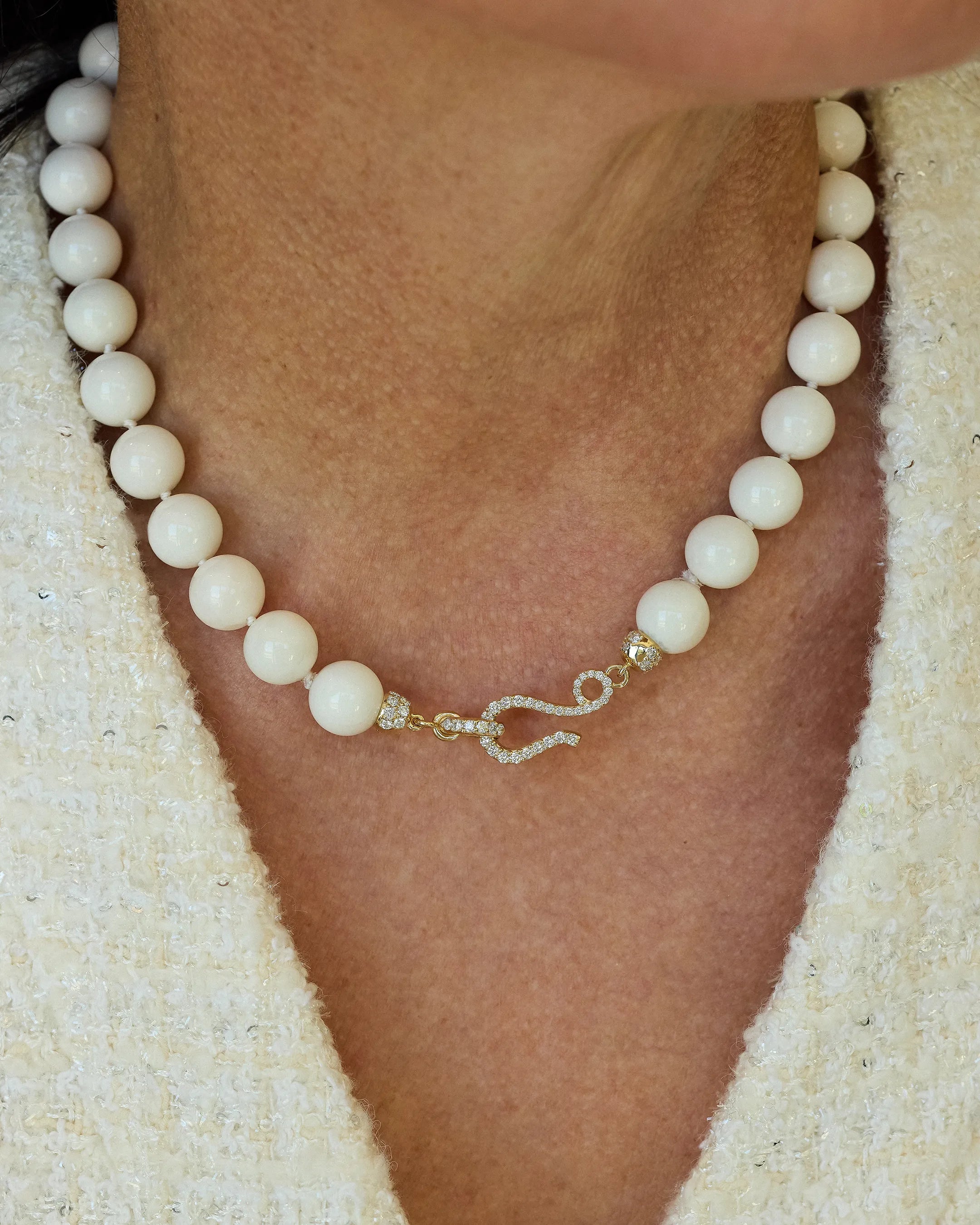 Suzanne Kalan Infinite Large Beaded White Coral & Milli Diamond Rondelle Necklace in 18k yellow gold