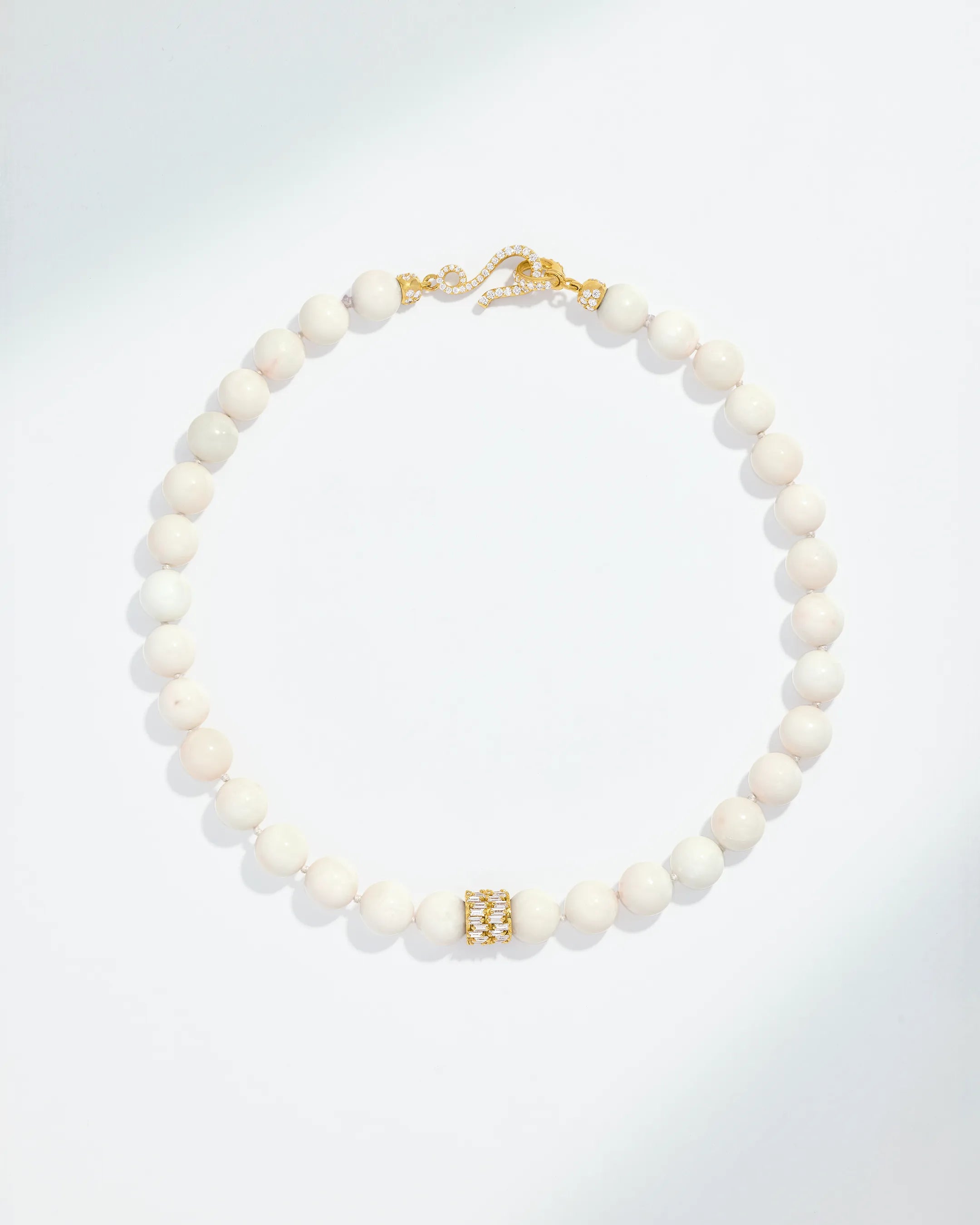 Suzanne Kalan Infinite Large Beaded White Coral & Midi Diamond Rondelle Necklace in 18k yellow gold