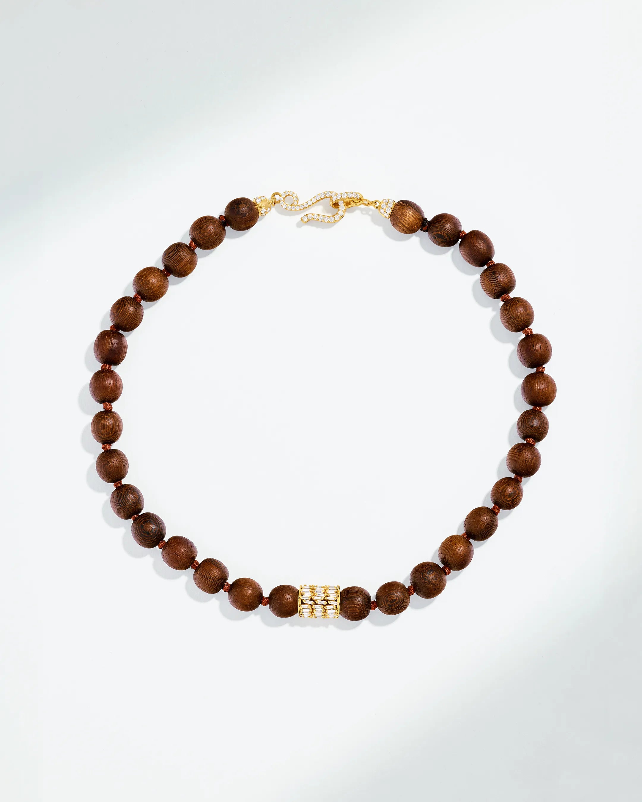 Suzanne Kalan Infinite Large Beaded Wood & Milli Diamond Rondelle Necklace in 18k yellow gold