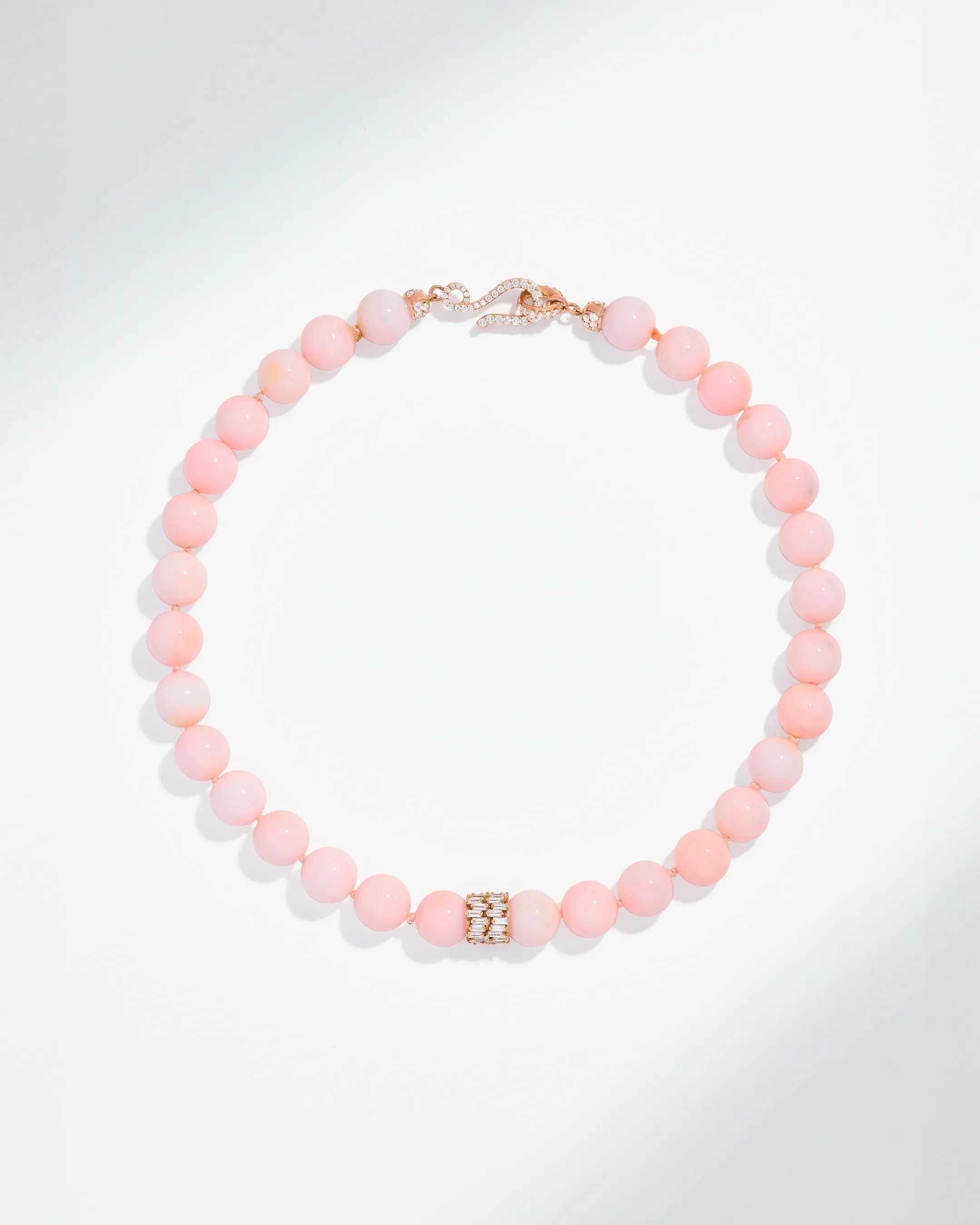 Suzanne Kalan Infinite Large Beaded Pink Opal & Midi Diamond Rondelle Necklace in 18k rose gold
