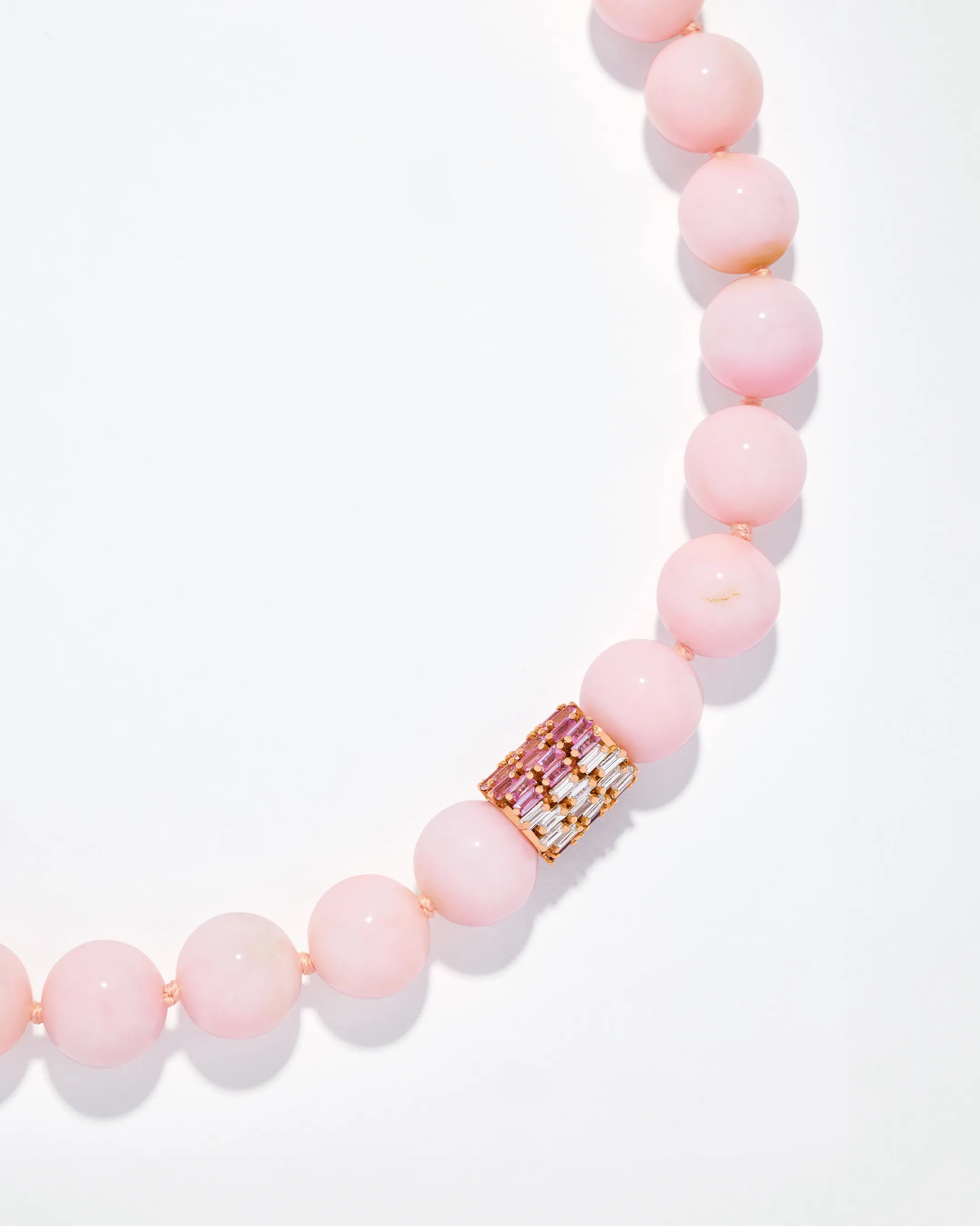 Suzanne Kalan Infinite Large Beaded Pink Opal & Milli Pink Sapphire Ombre Rondelle Necklace in 18k rose gold