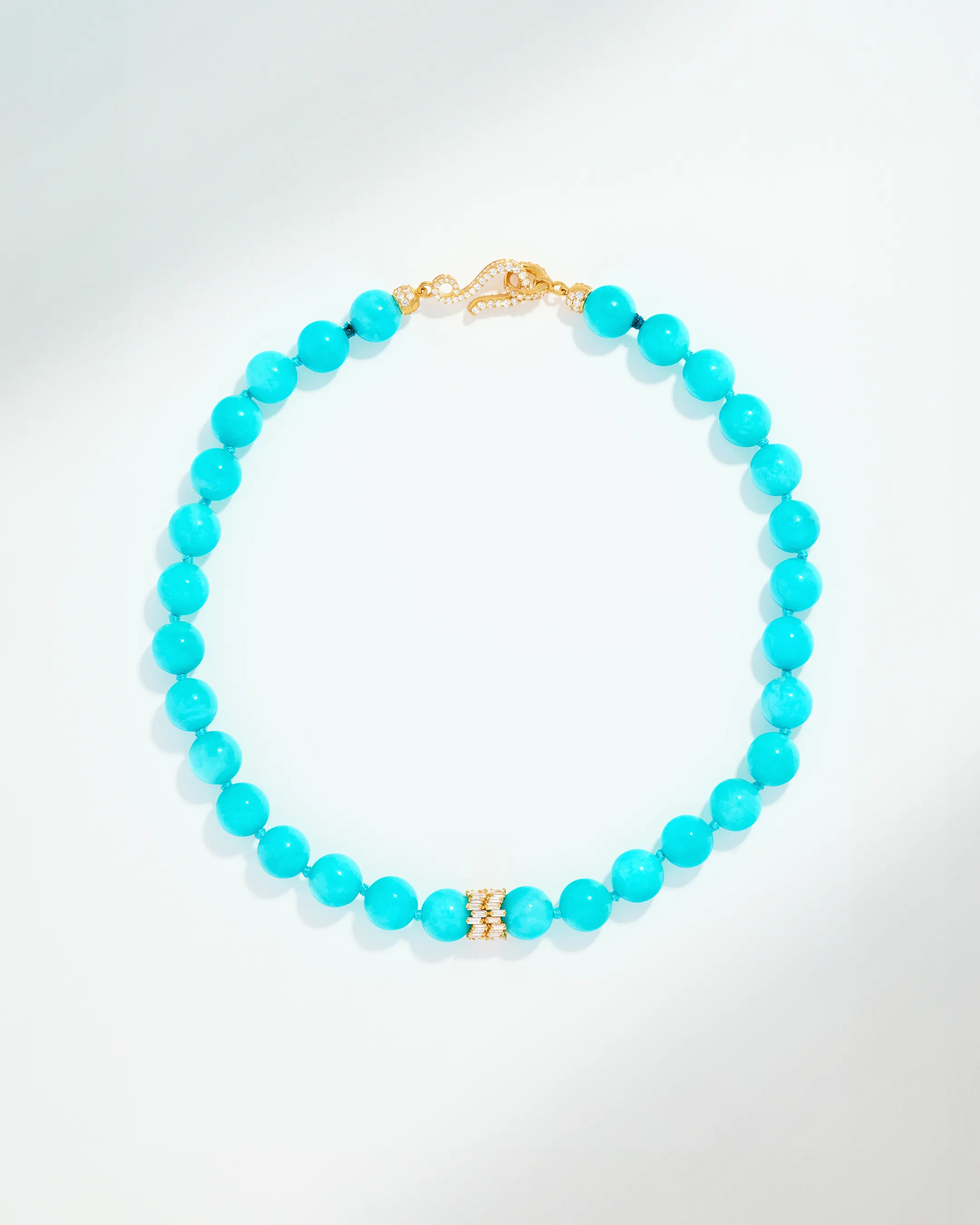 Suzanne Kalan Infinite Large Beaded Amazonite & Midi Diamond Rondelle Necklace in 18k yellow gold