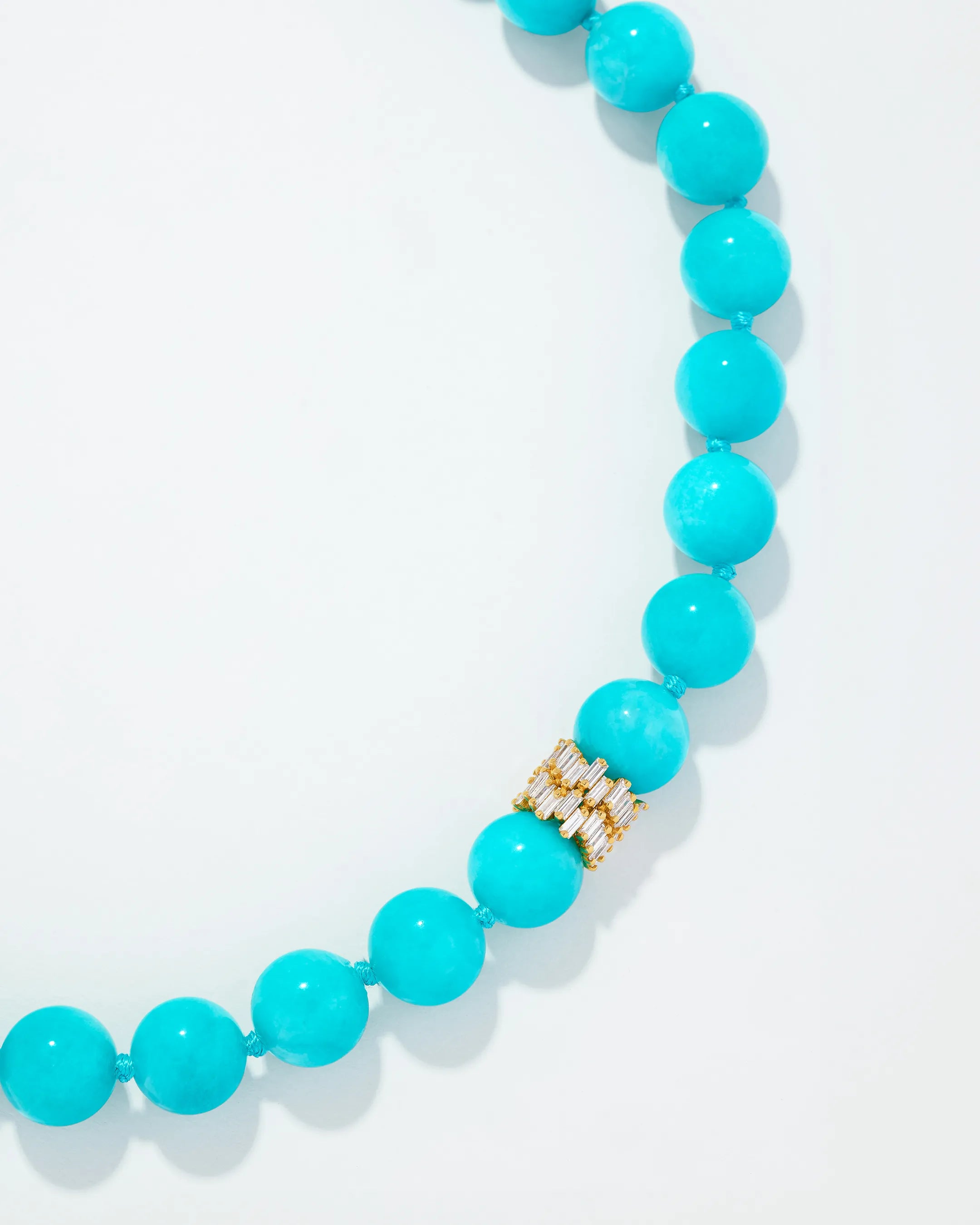 Suzanne Kalan Infinite Large Beaded Amazonite & Midi Diamond Rondelle Necklace in 18k yellow gold