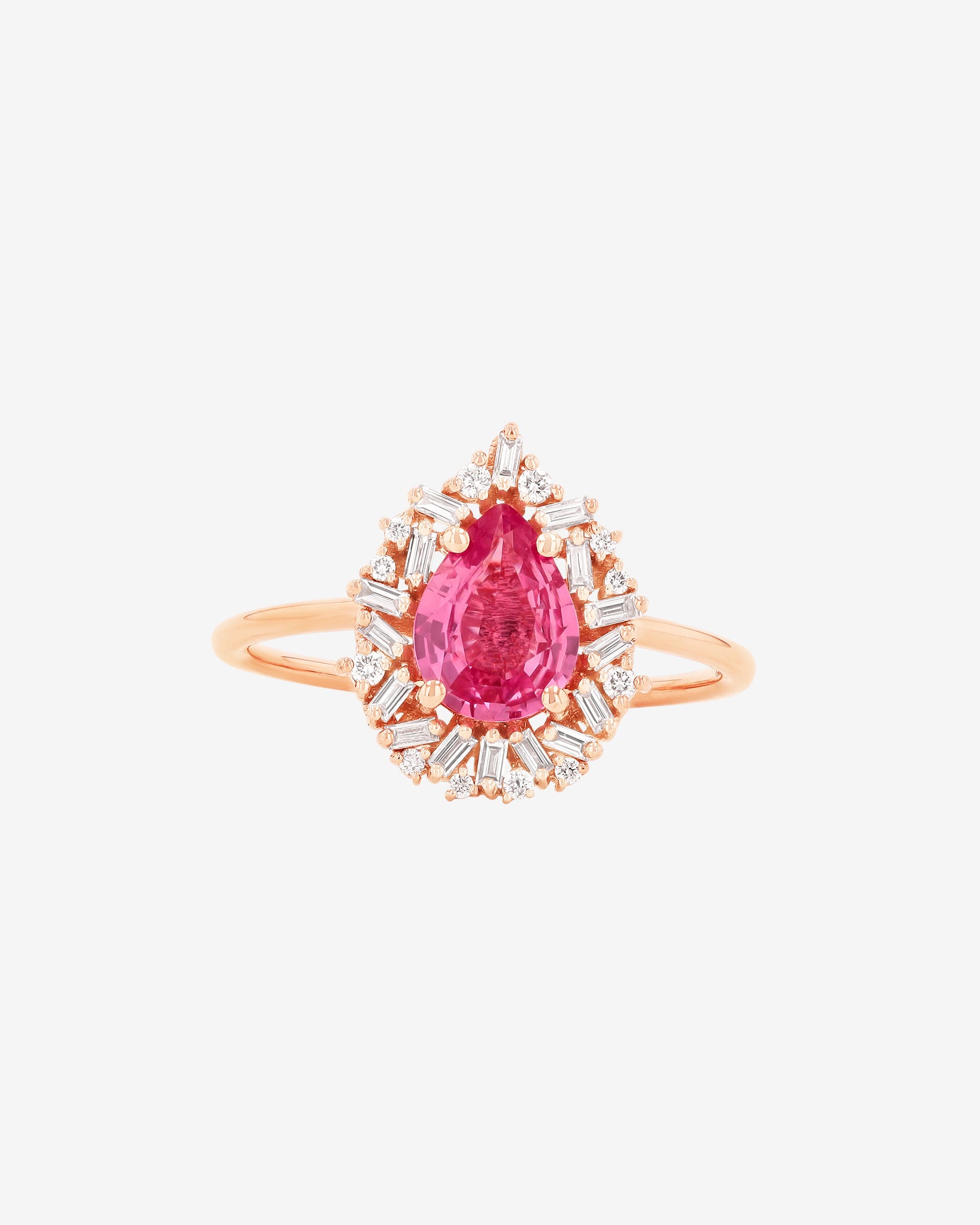 Suzanne Kalan One of a Kind Pink Sapphire Tear Drop Ring in 18k rose gold