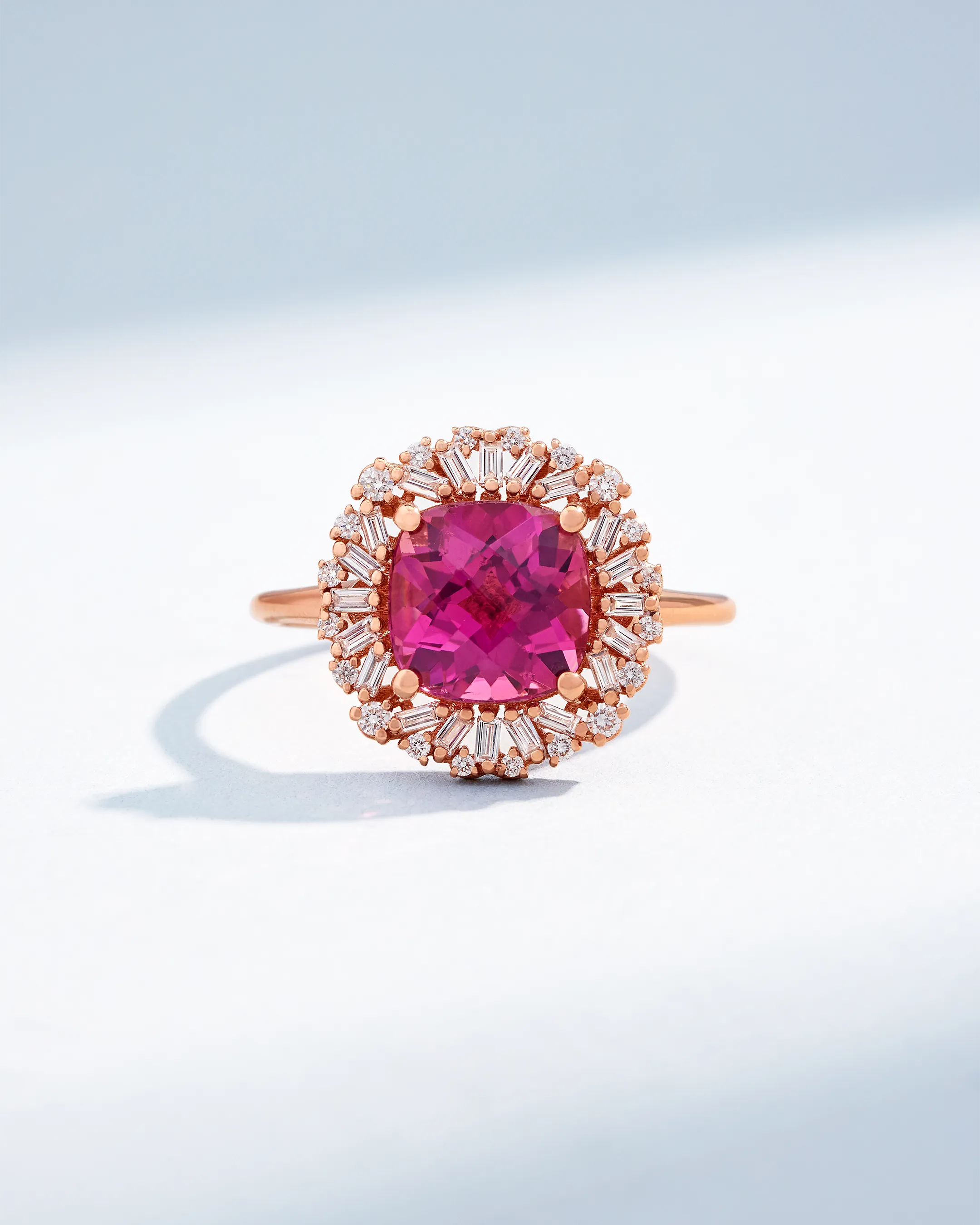 Suzanne Kalan One of a Kind Cushion-Cut Dark Pink Sapphire Ring in 18k rose gold