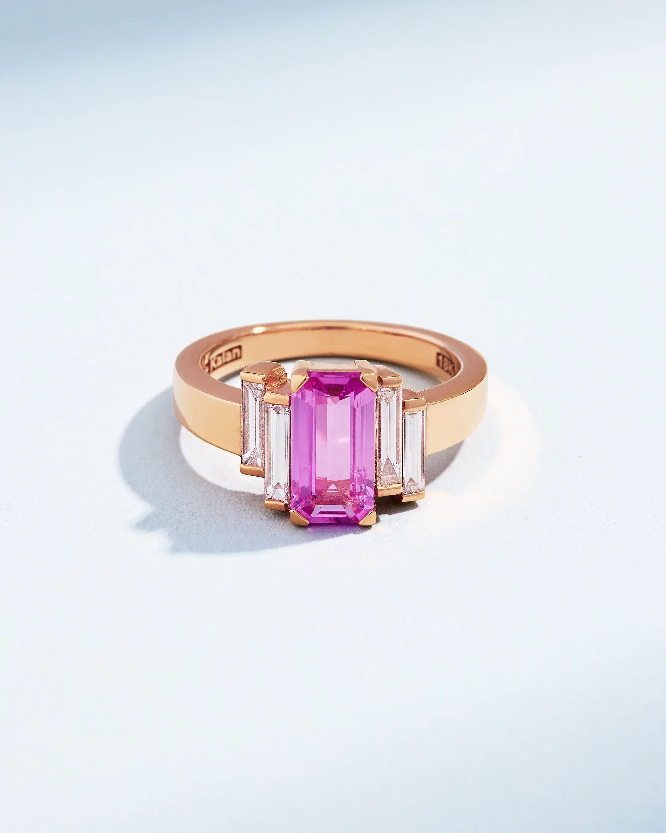 Suzanne Kalan One of a Kind Baguette-Cut Pink Sapphire Ring in 18k rose gold