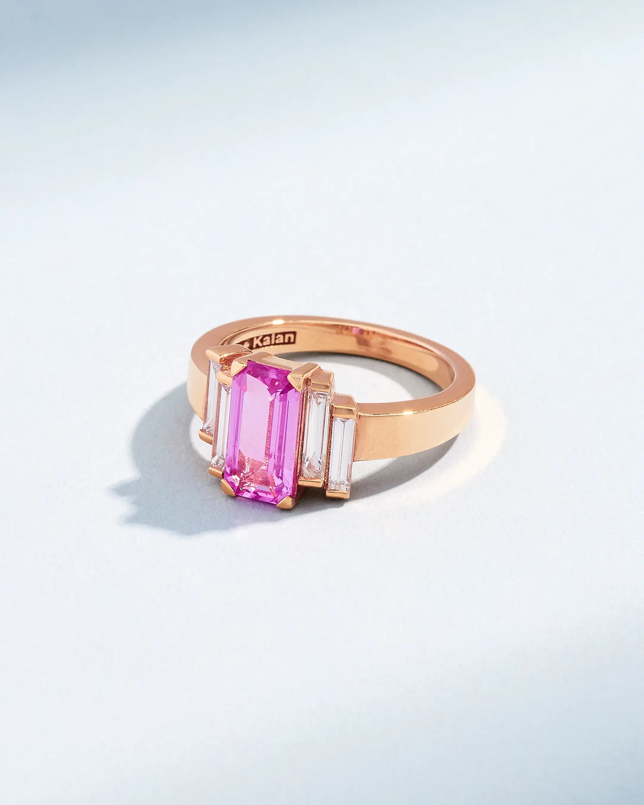 Suzanne Kalan One of a Kind Baguette-Cut Pink Sapphire Ring in 18k rose gold