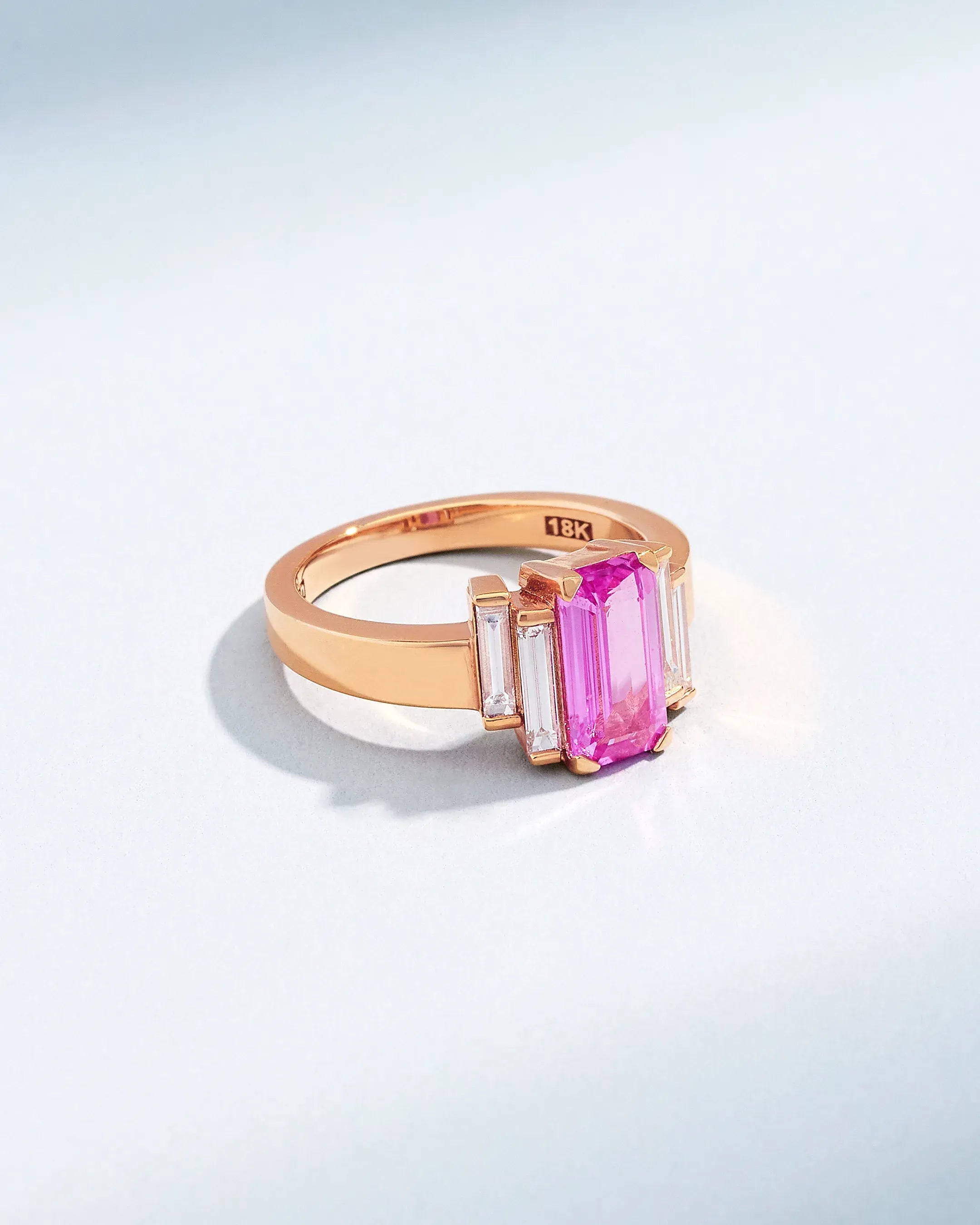 Suzanne Kalan One of a Kind Baguette-Cut Pink Sapphire Ring in 18k rose gold