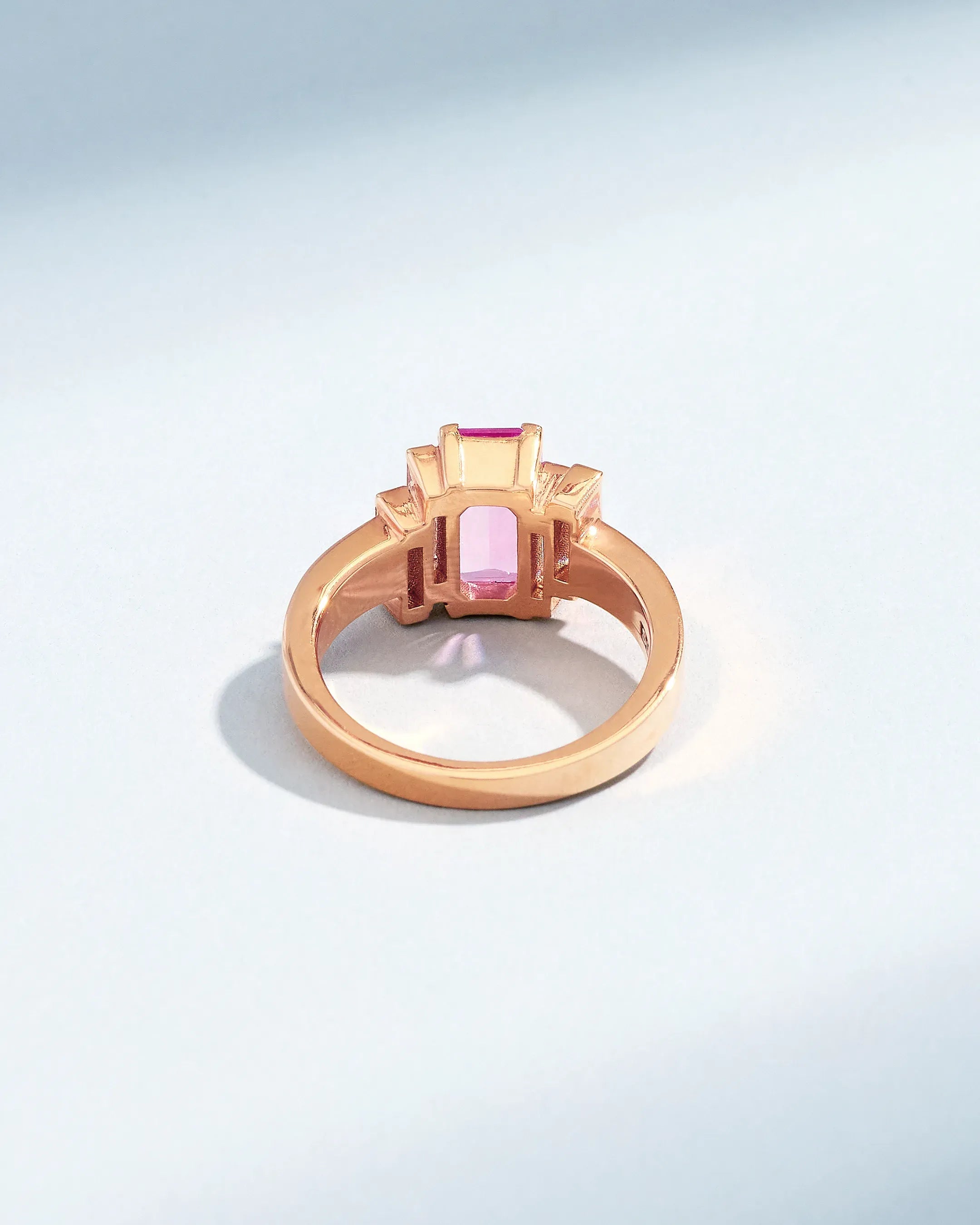 Suzanne Kalan One of a Kind Baguette-Cut Pink Sapphire Ring in 18k rose gold