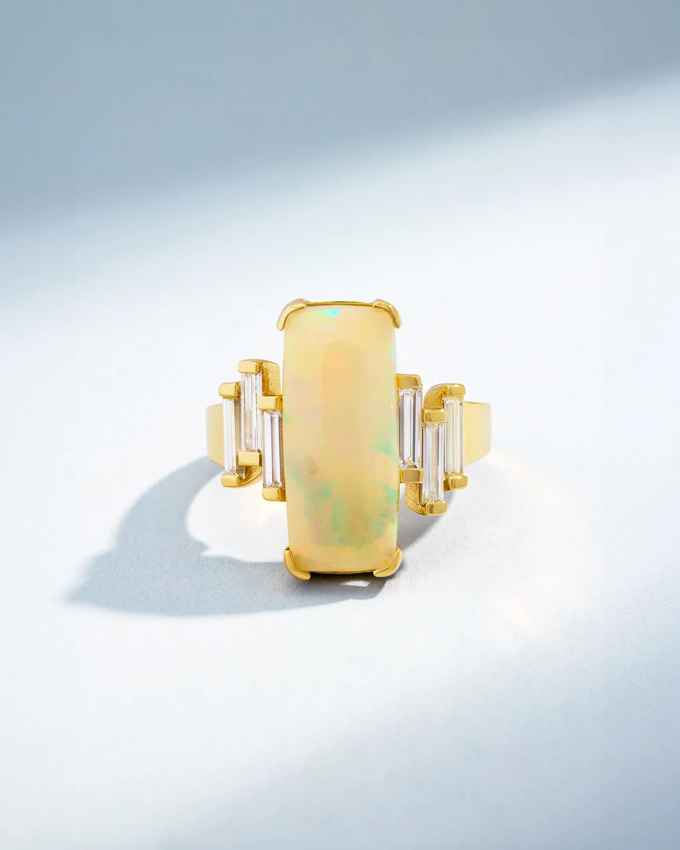 Suzanne Kalan One of a Kind Elongated Cabochon-Cut Ethiopian Opal Ring in 18k yellow gold