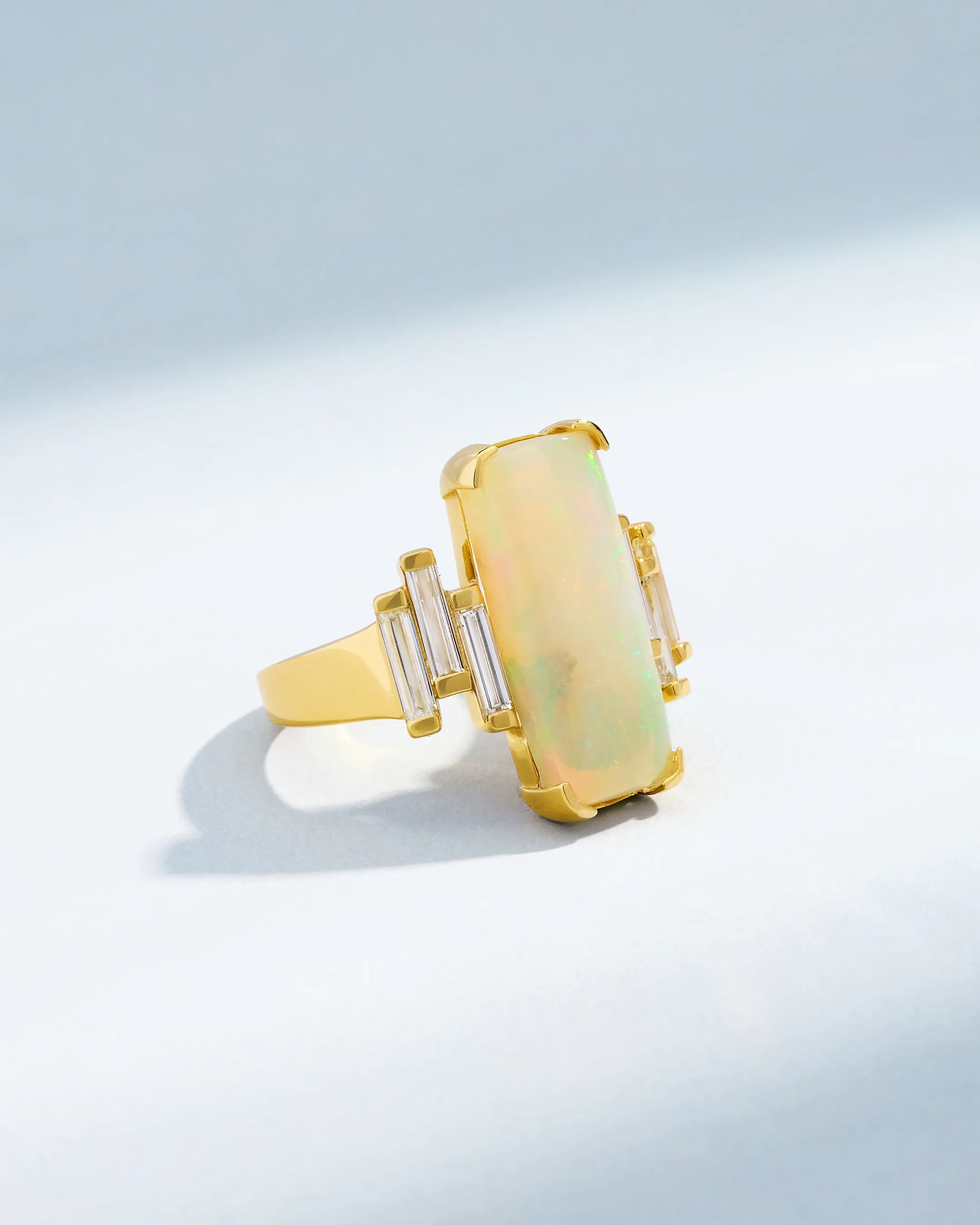 Suzanne Kalan One of a Kind Elongated Cabochon-Cut Ethiopian Opal Ring in 18k yellow gold