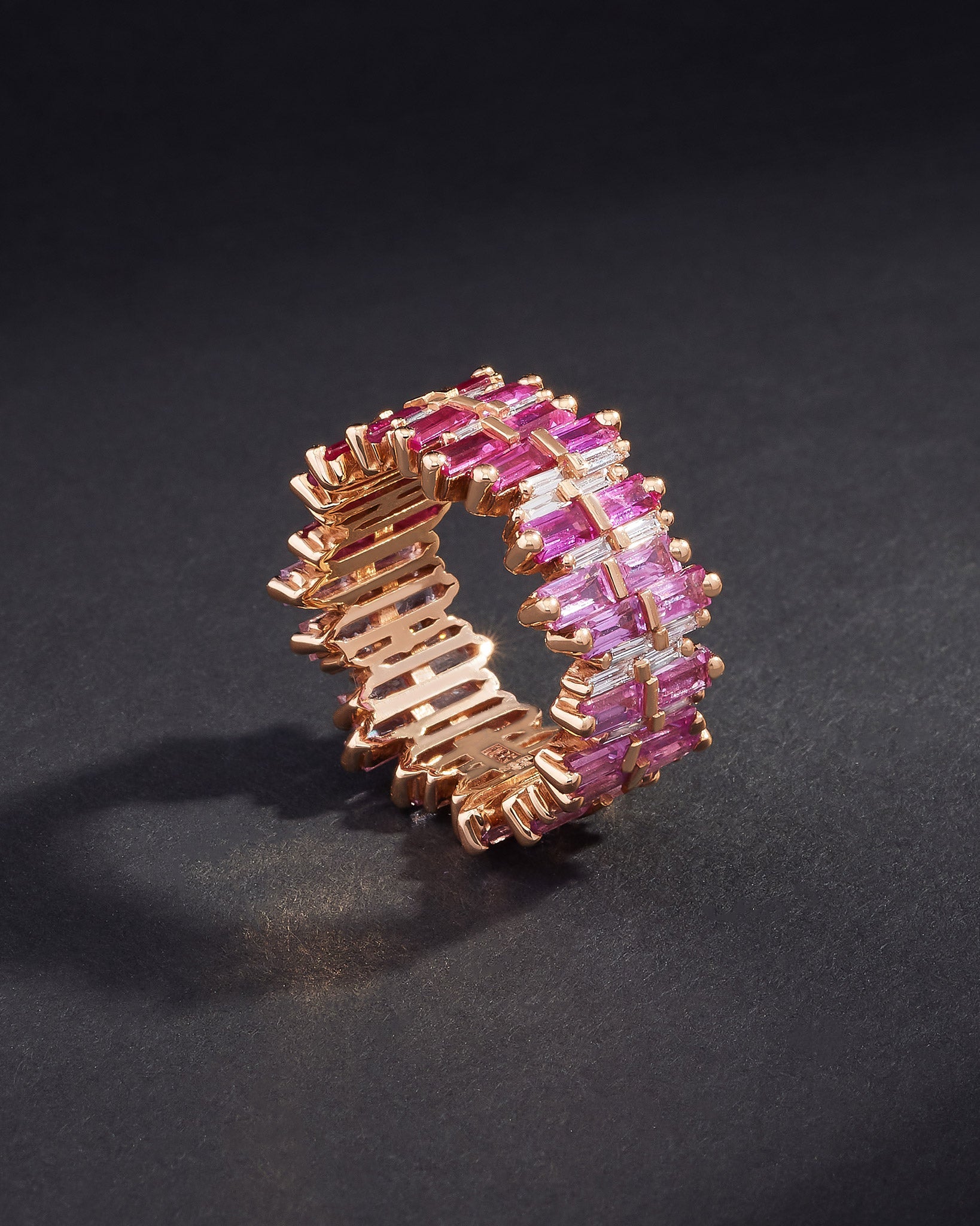 Suzanne Kalan One of a Kind Double Stack Pink Ombre Sapphire Eternity Band in 18k rose gold