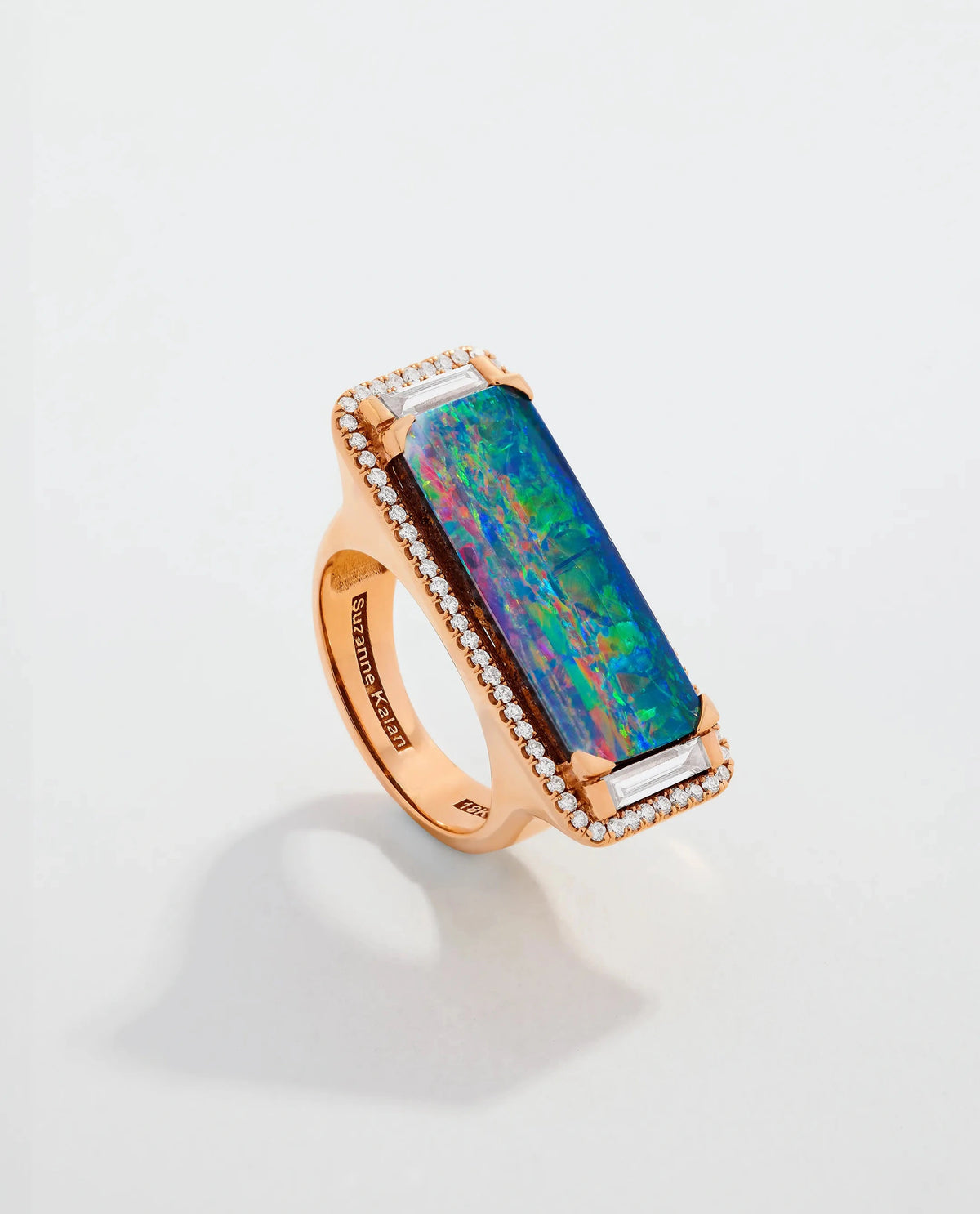 Suzanne Kalan One of a Kind Rectangular Opal Doublet Bar Ring in 18k rose gold