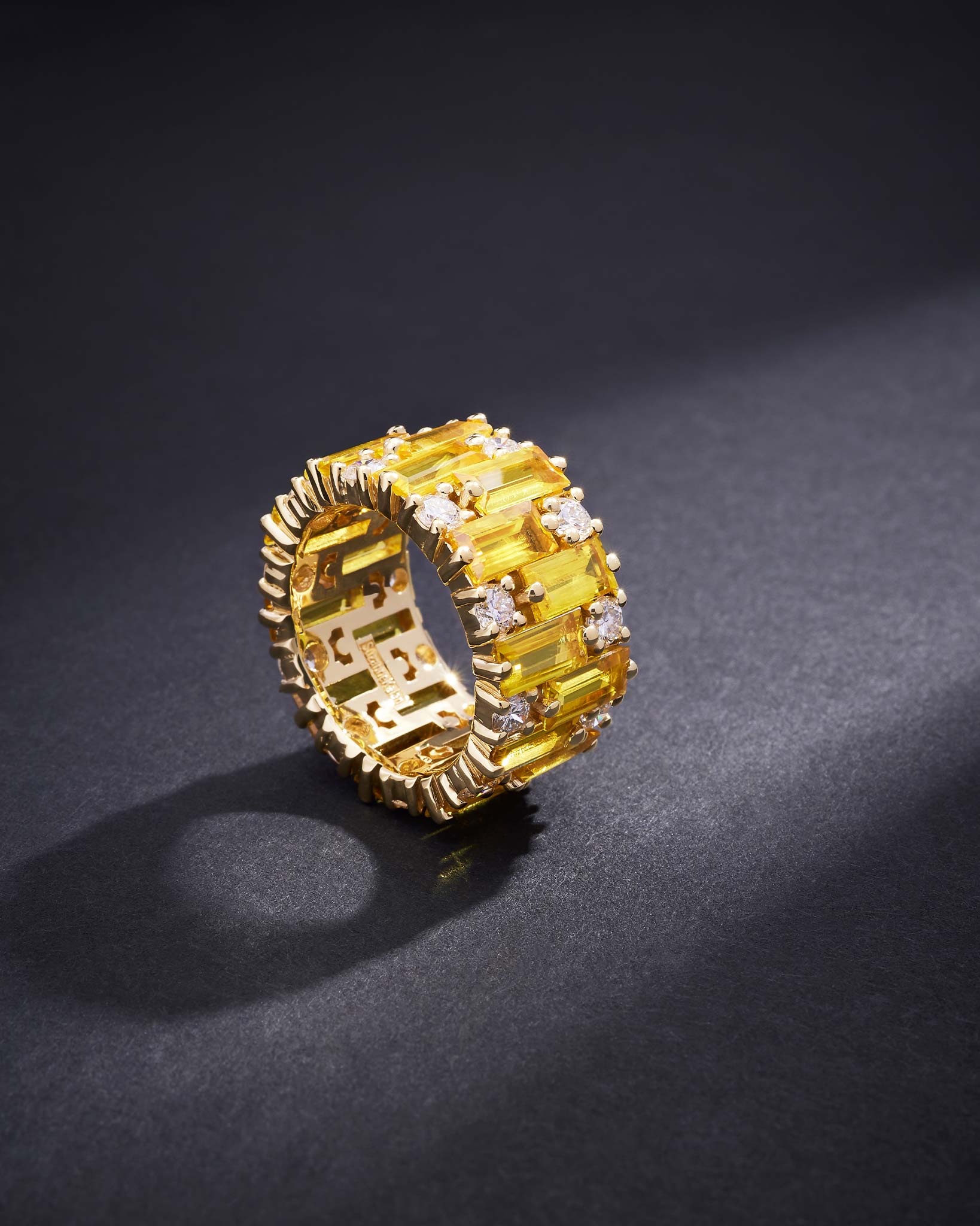 Suzanne Kalan One of a Kind Yellow Sapphire Eternity Band with Round Diamonds in 18k yellow gold