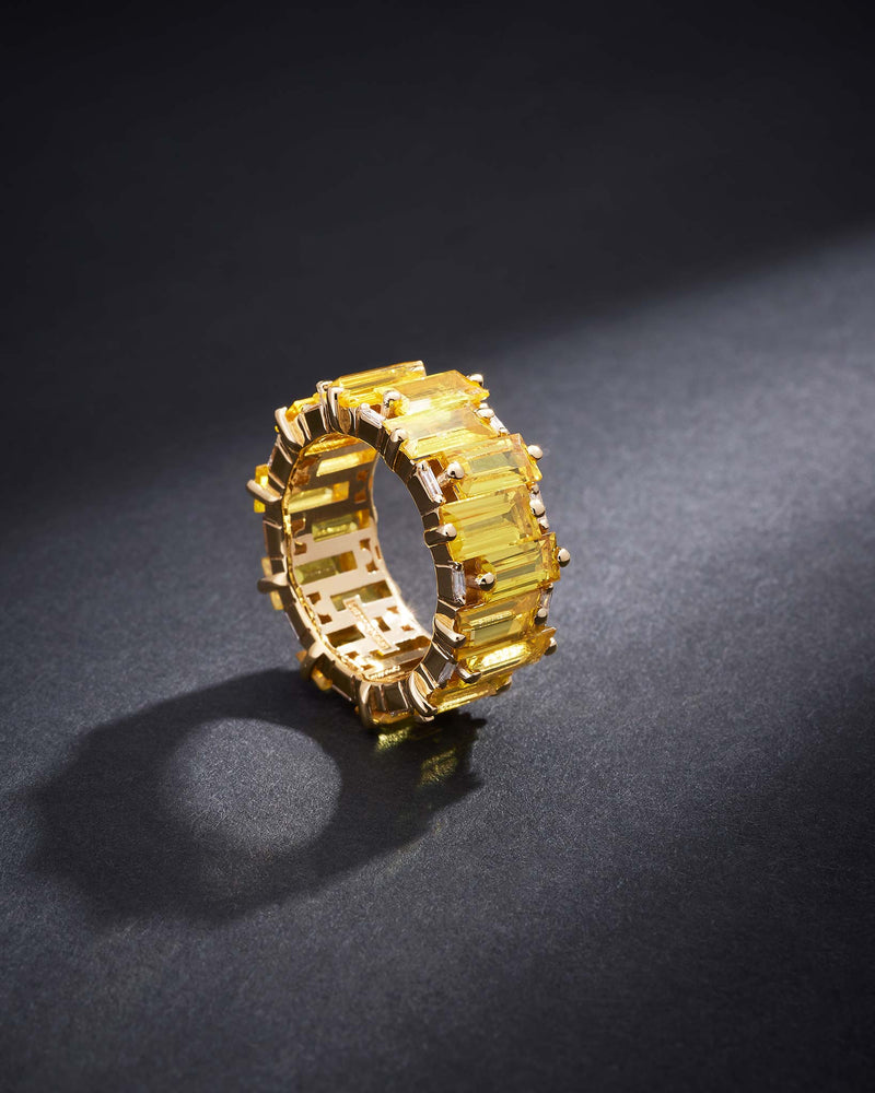 Suzanne Kalan One of a Kind Yellow Sapphire Eternity Band with Baguette Diamonds in 18k yellow gold