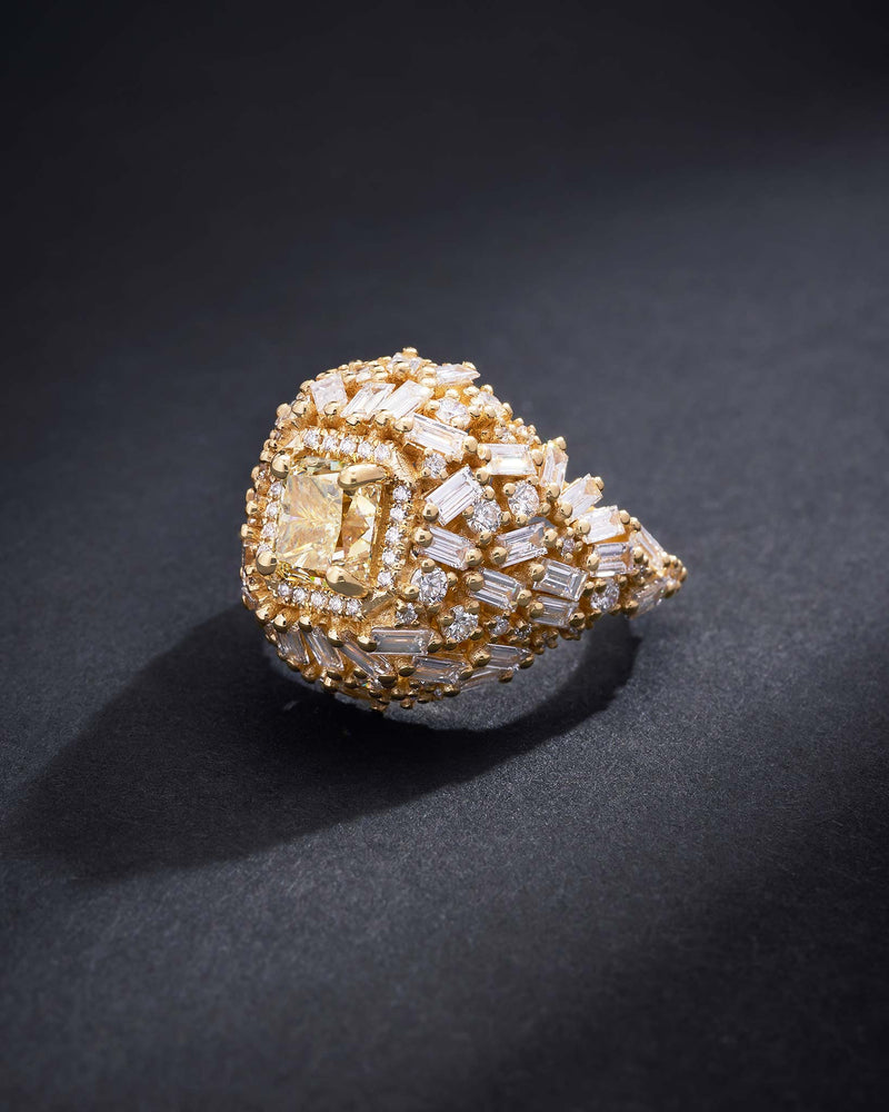 Suzanne Kalan One of a Kind Fancy Yellow Diamond Lion's Mane Ring in 18k yellow gold