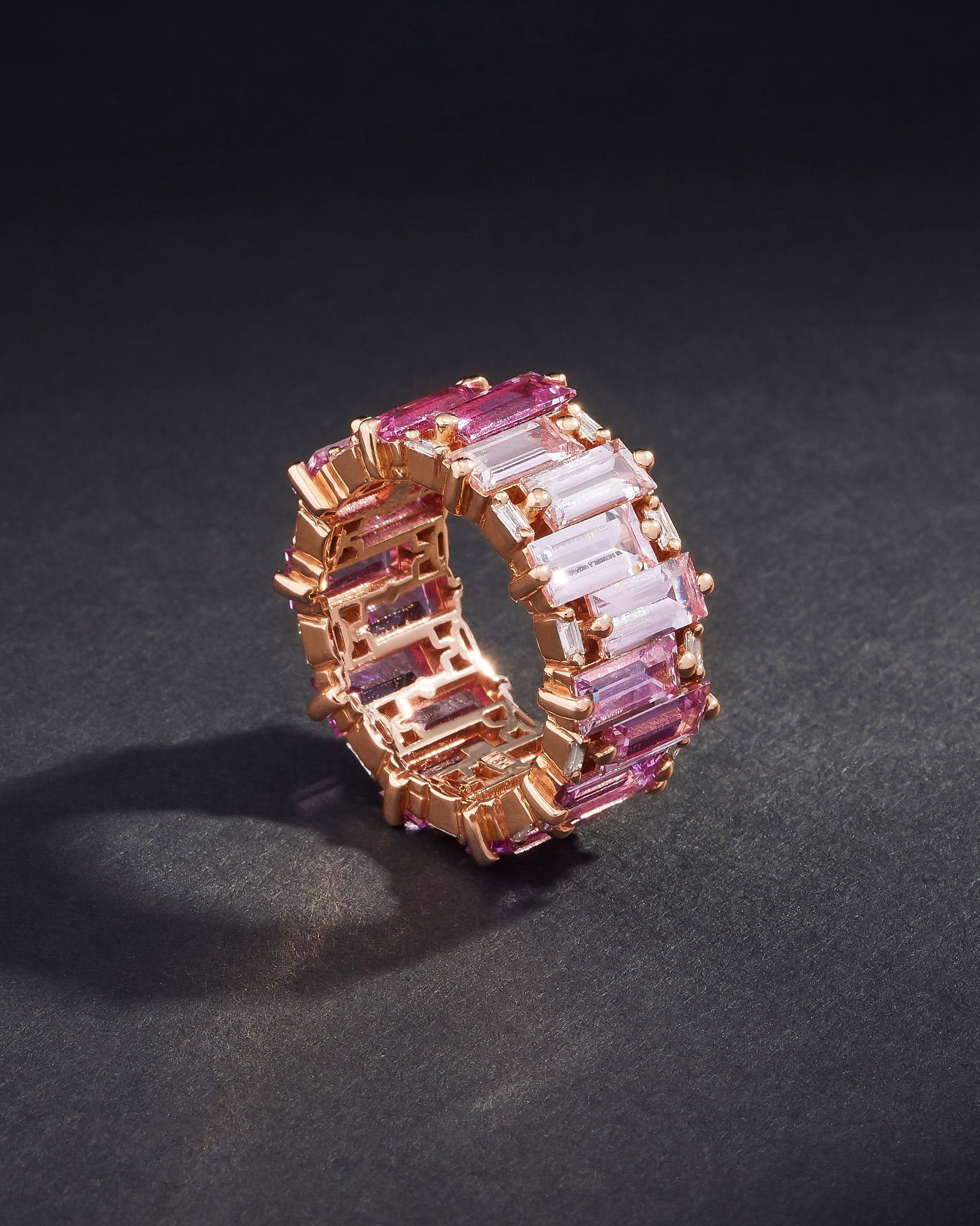 Suzanne Kalan One of a Kind Royal Pink Ombre Sapphire Eternity Band in 18k rose gold