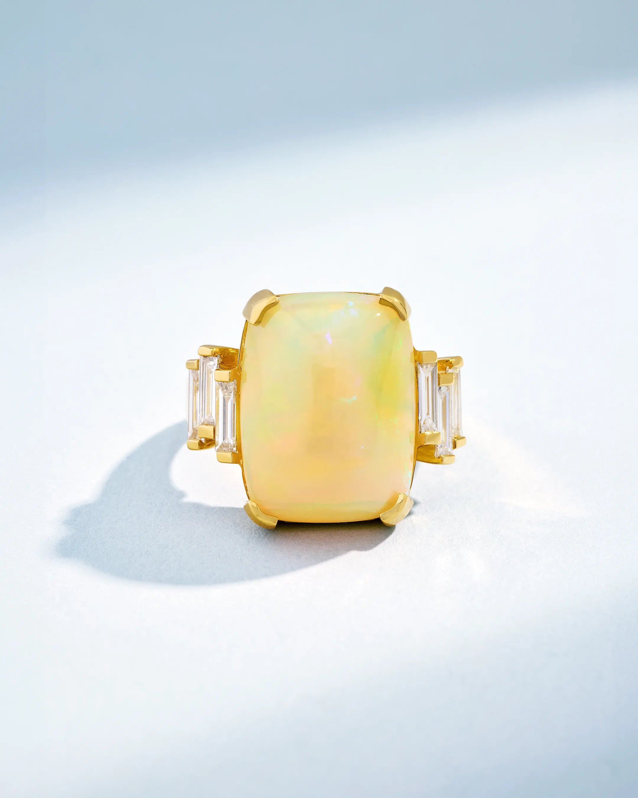 Suzanne Kalan One of a Kind Square Shape Cabochon-Cut Ethiopian Opal Ring in 18k yellow gold