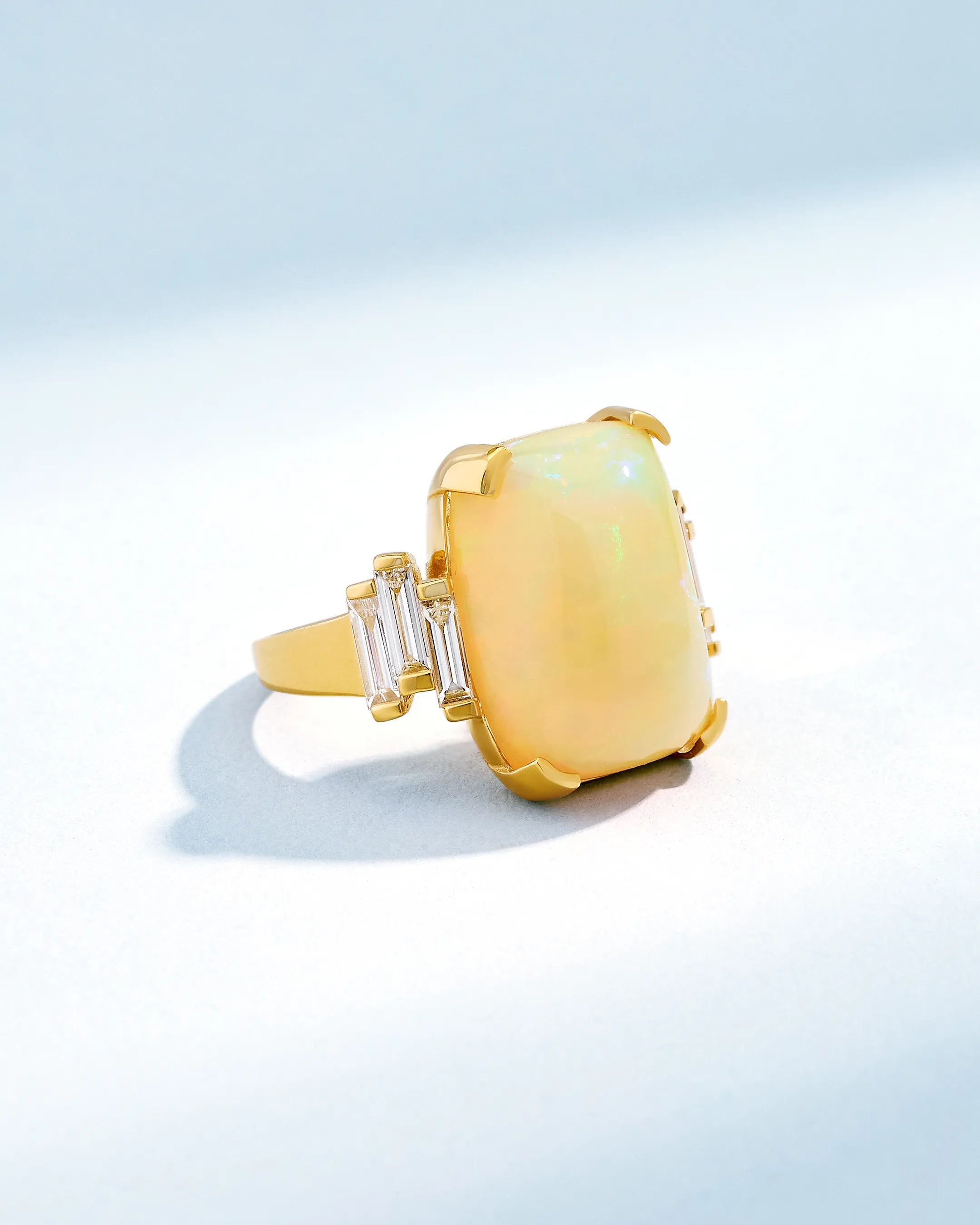 Suzanne Kalan One of a Kind Square Shape Cabochon-Cut Ethiopian Opal Ring in 18k yellow gold