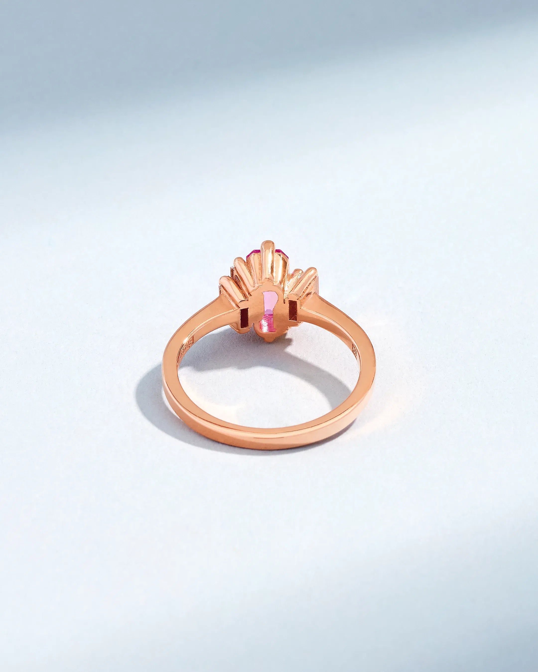 Suzanne Kalan One of a Kind Emerald Cut Pink Sapphire Ring in 18k rose gold