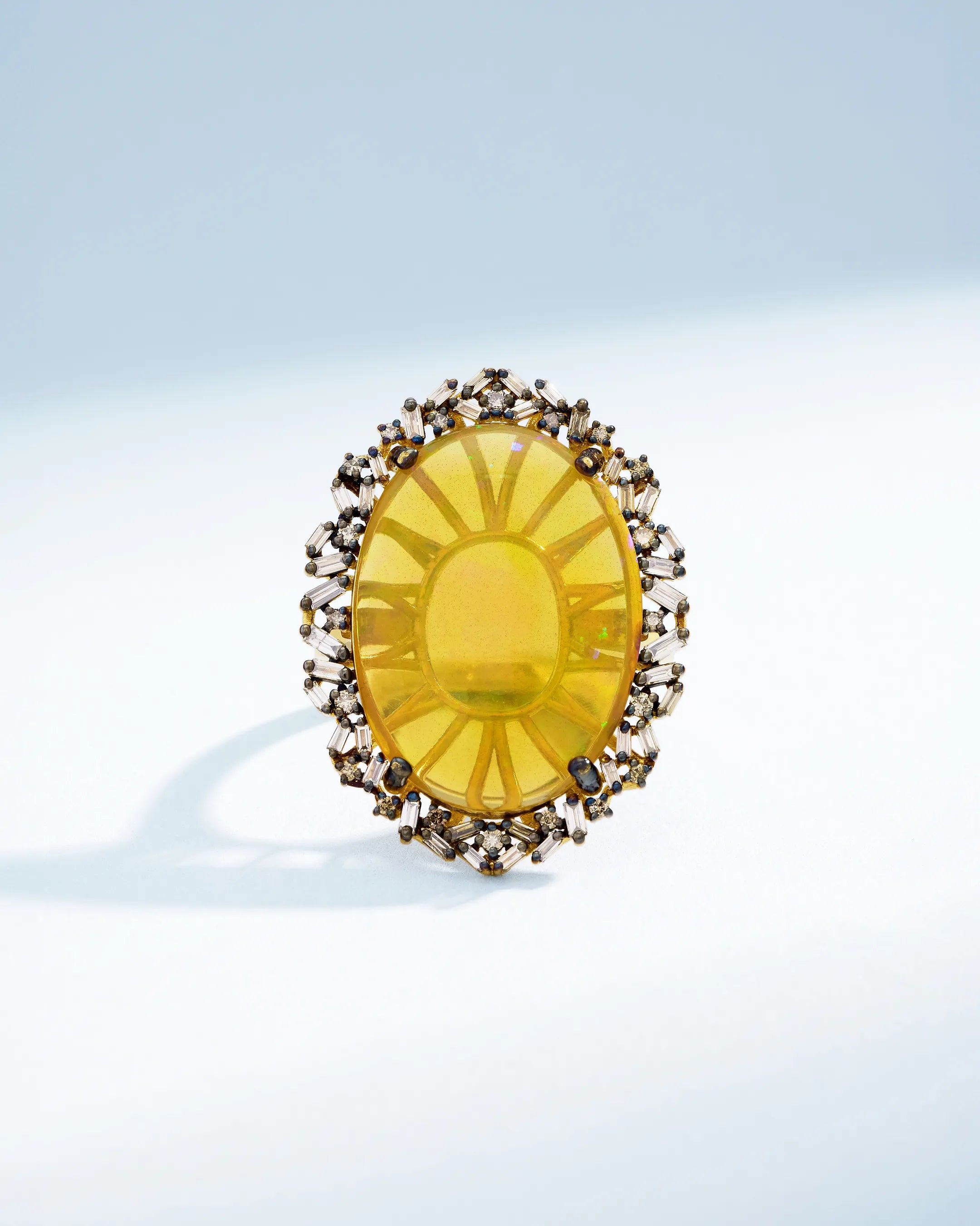 Suzanne Kalan One of a Kind Translucent Oval Cabochon-Cut Yellow Ethiopian Opal Ring in 18k yellow gold