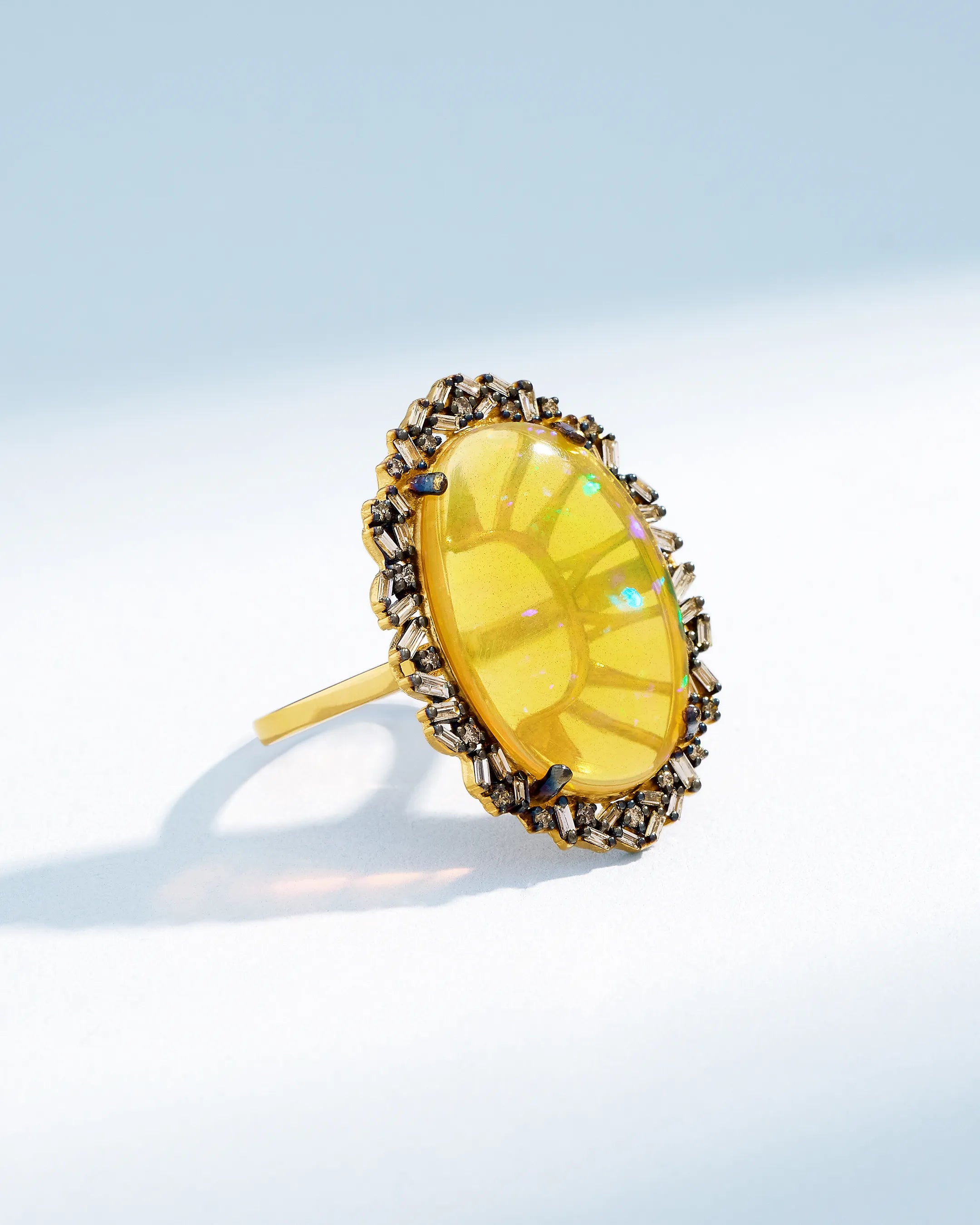Suzanne Kalan One of a Kind Translucent Oval Cabochon-Cut Yellow Ethiopian Opal Ring in 18k yellow gold