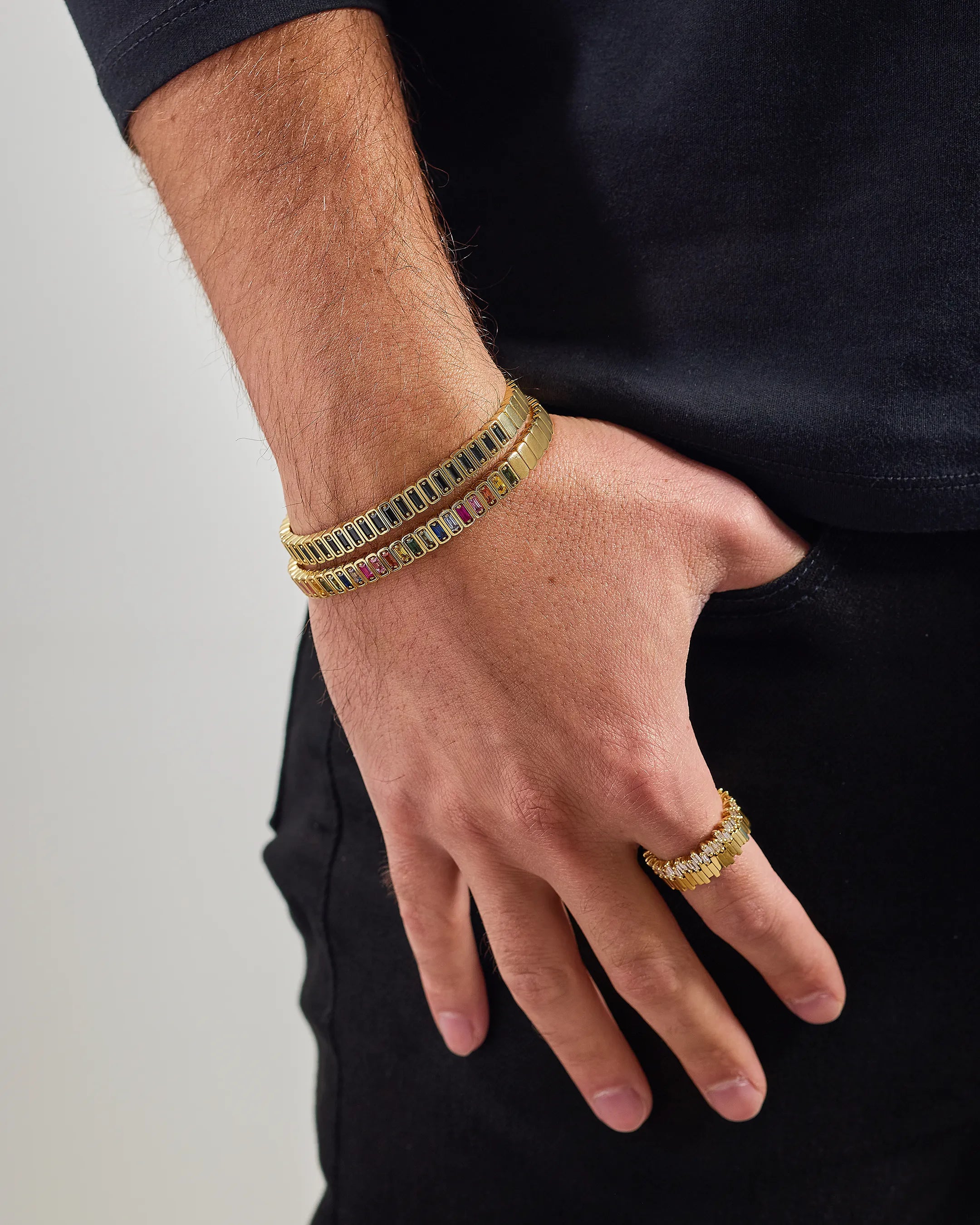 Inlay Large Vertical Rainbow Sapphire Bangle
