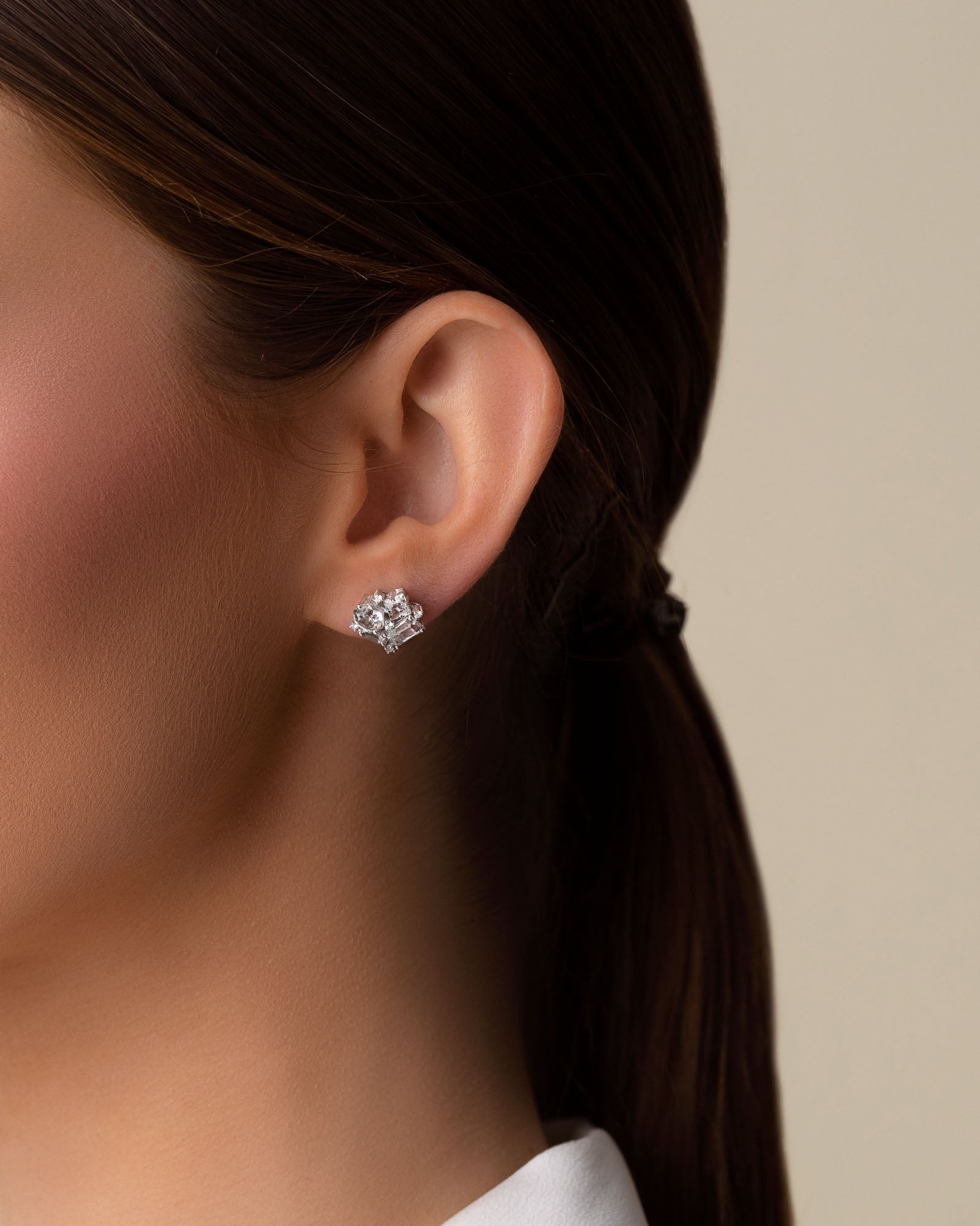 Kalan By Suzanne Kalan Amalfi White Topaz Blossom Studs in 14k white gold