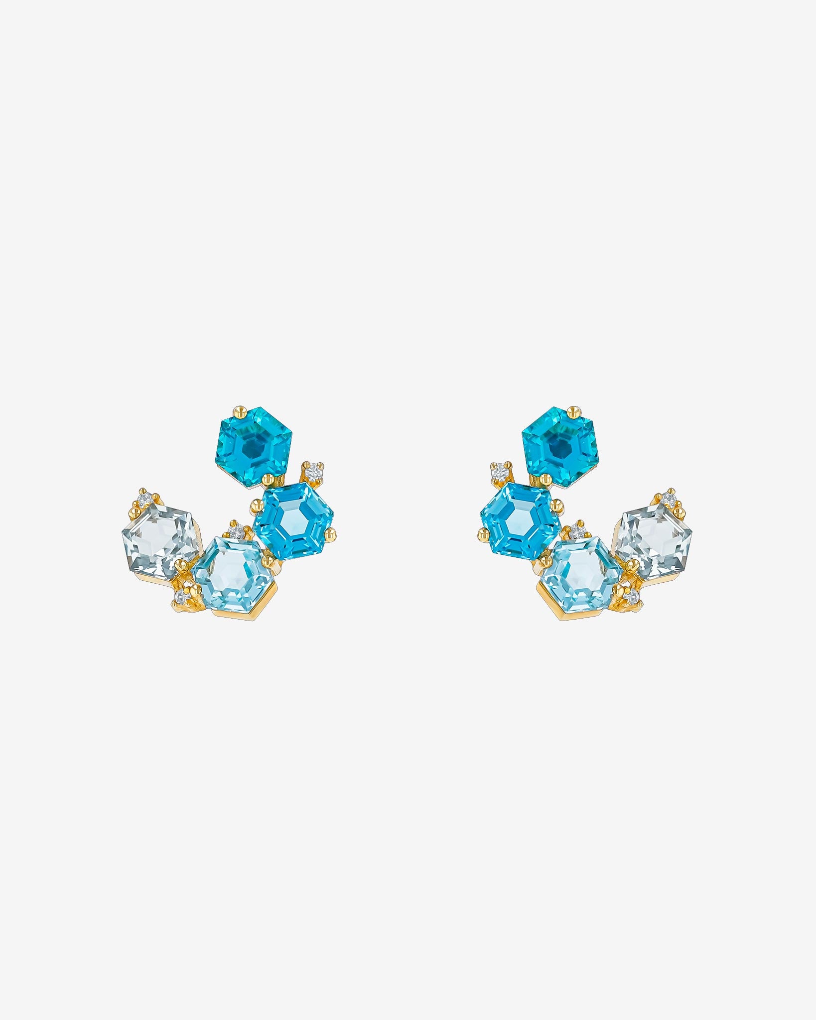 Kalan By Suzanne Kalan Amalfi Hexagon Cut Blue Mix Sideways Mini Hoops in 14k yellow gold