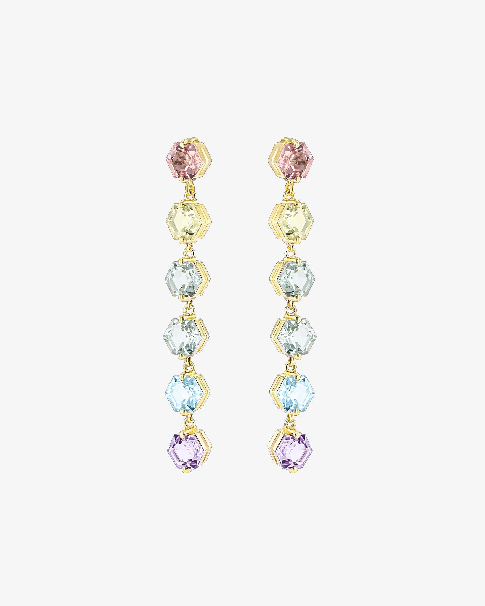 Kalan By Suzanne Kalan Amalfi Hexagon Cut Pastel Midi Drop Earrings in 14k yellow gold