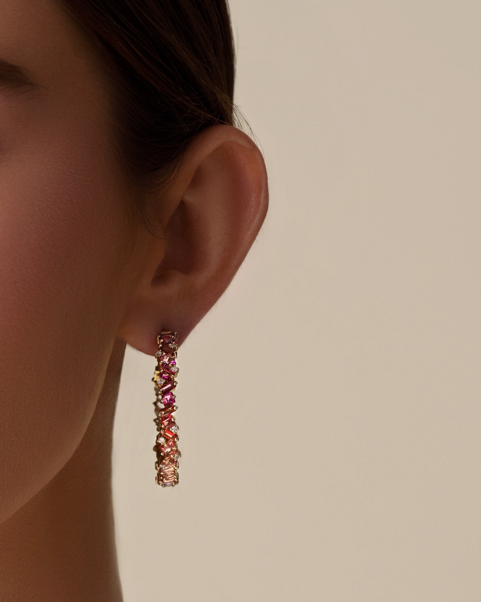 Kalan By Suzanne Kalan Nadima Pink Ombre Milli Hoops in 14k yellow gold