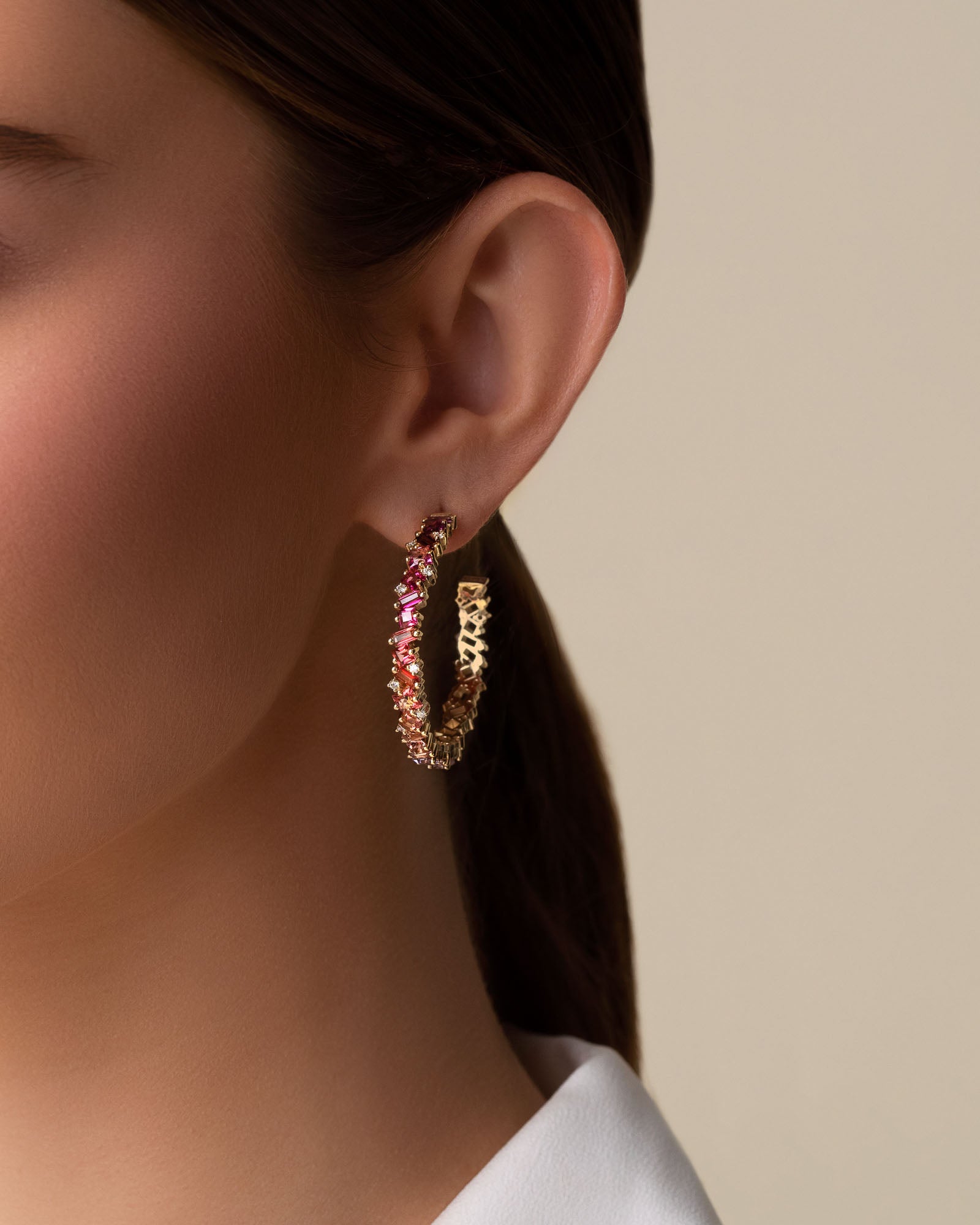 Kalan By Suzanne Kalan Nadima Pink Ombre Milli Hoops in 14k yellow gold