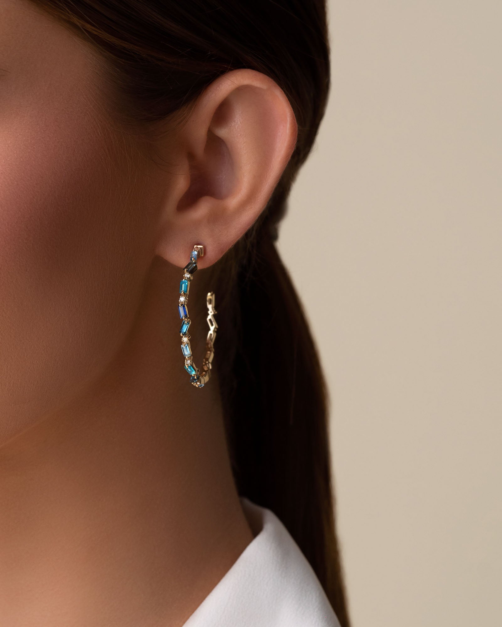 Kalan By Suzanne Kalan Amalfi Burst Vertical Blue Ombre Milli Hoops in 14k yellow gold