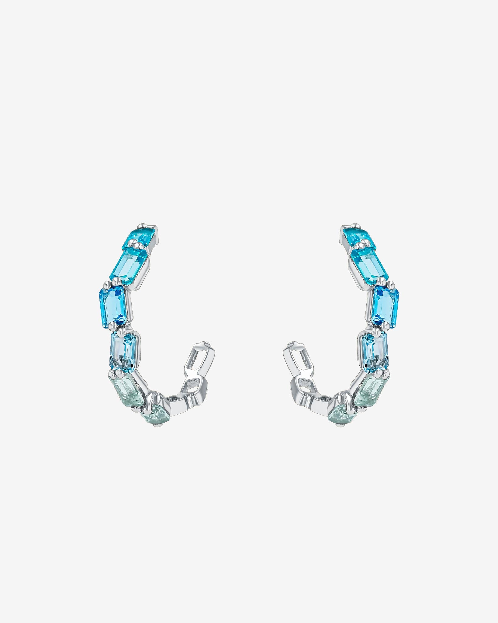 Kalan By Suzanne Kalan Ann Emerald Cut Light Blue Ombre Midi Hoops in 14k white gold