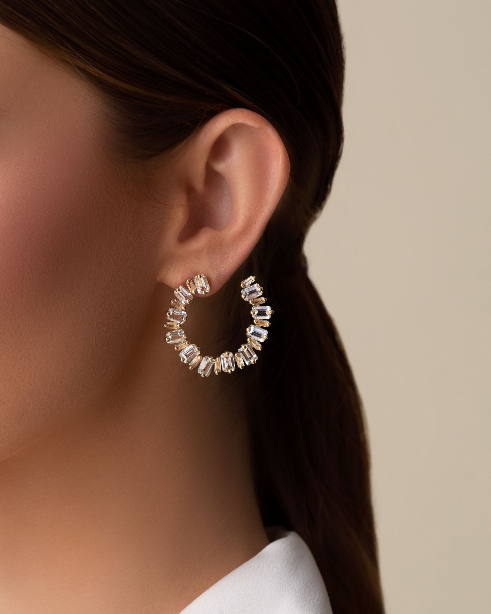 Kalan By Suzanne Kalan Ann White Topaz Milli Sideways Hoops in 14k yellow gold