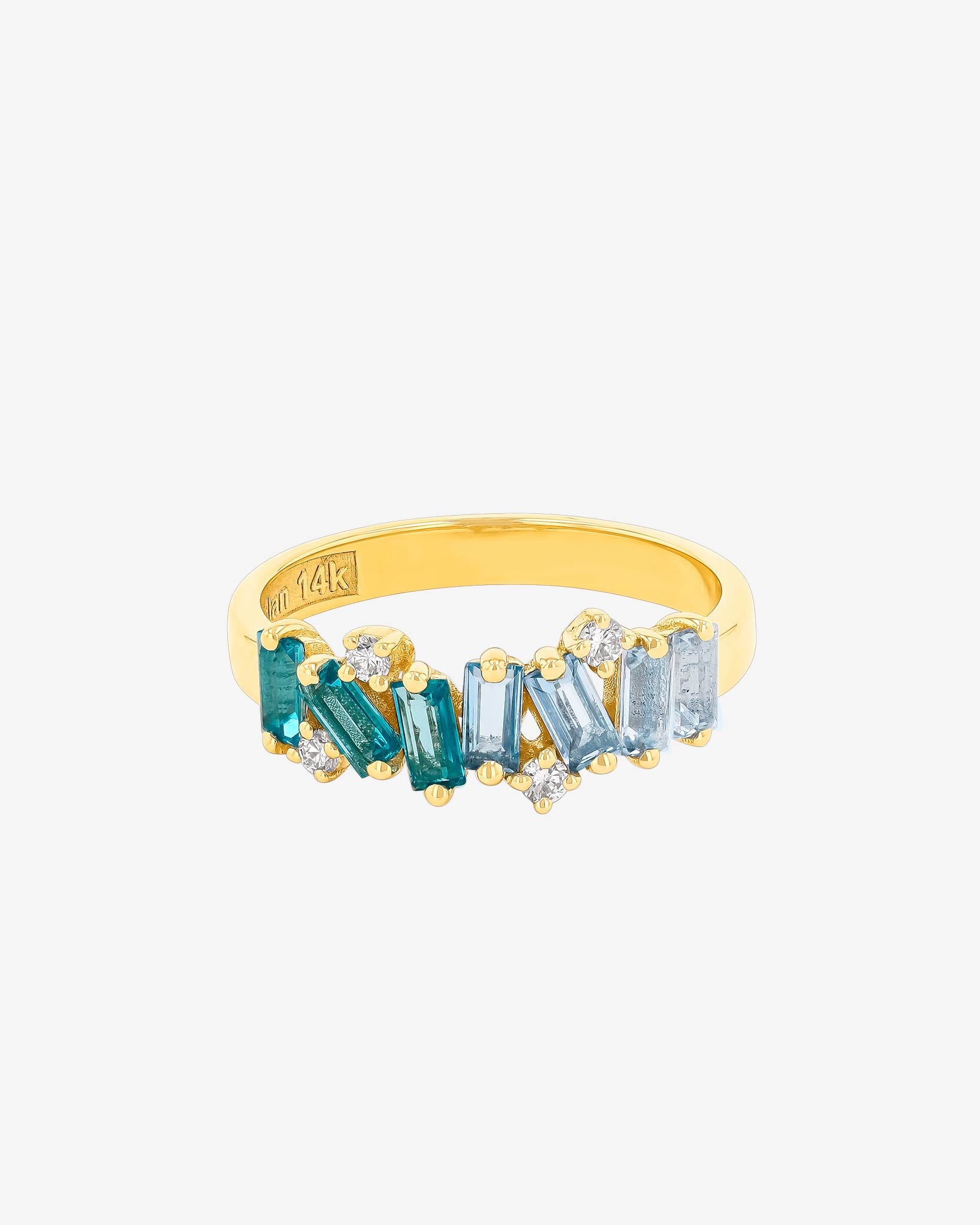 Suzanne Kalan Amalfi Burst Light Blue Ombre Half Band in 14k yellow gold