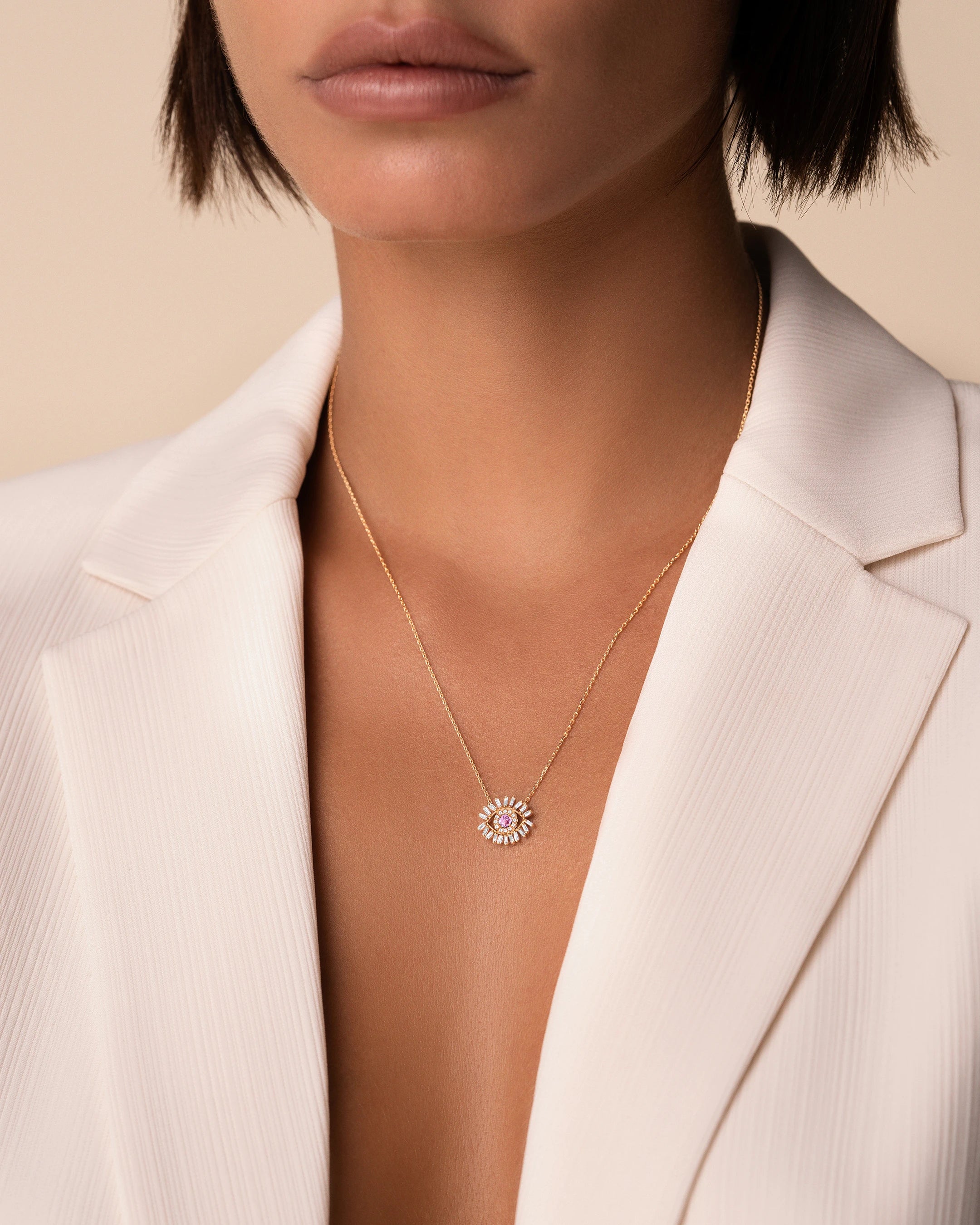 Suzanne Kalan Evil Eye Mini Pink Sapphire Pendant in 18k rose gold