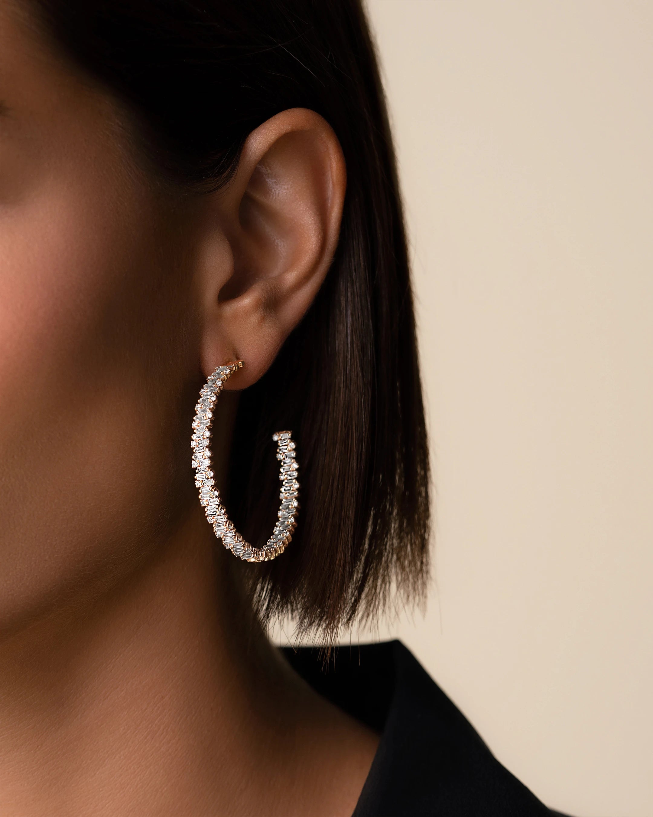 Suzanne Kalan Classic Diamond Shimmer Milli Hoops in 18k rose gold