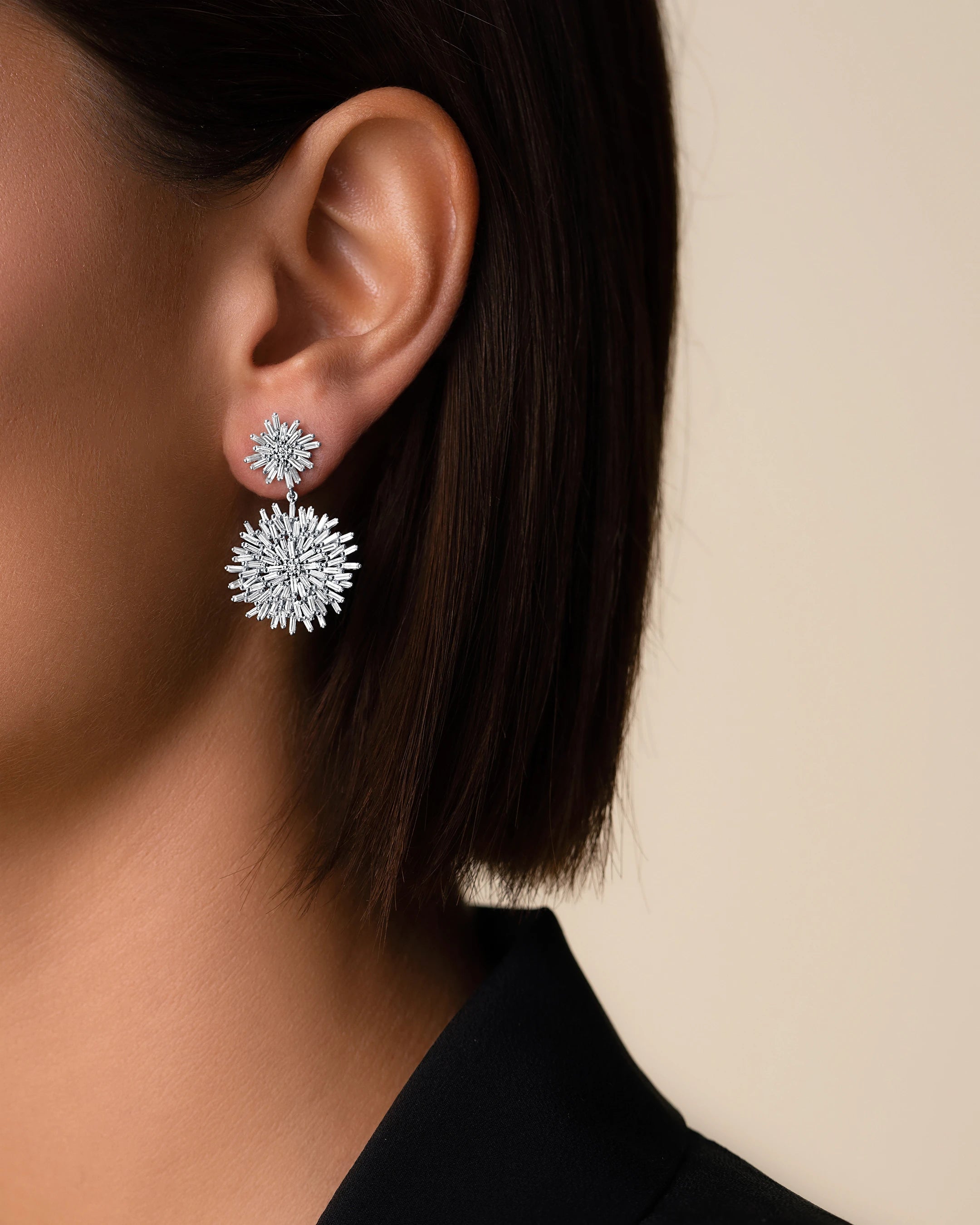 Suzanne Kalan Classic Diamond Midi Flower Drop Earrings in 18k white gold