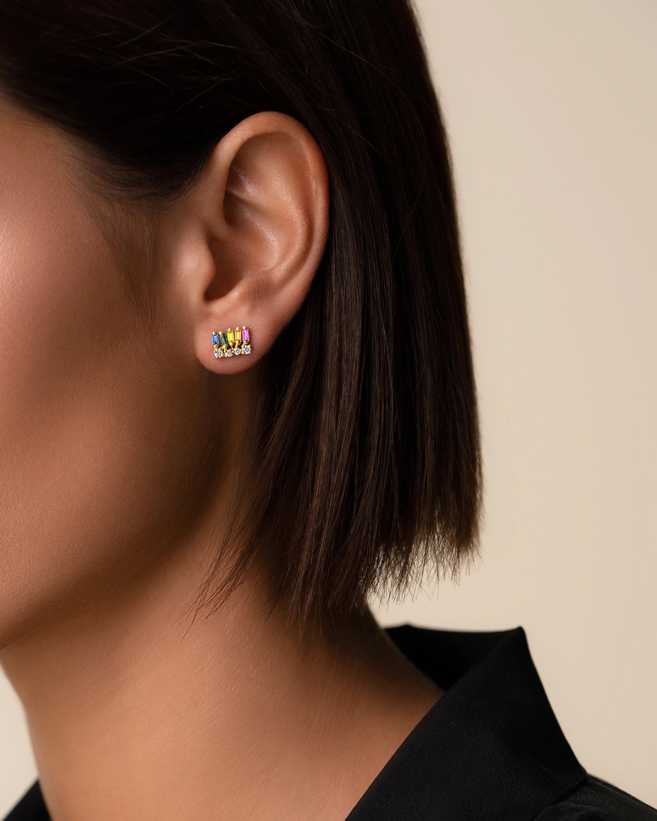 Suzanne Kalan Short Stack Rainbow Sapphire Studs in 18k yellow gold
