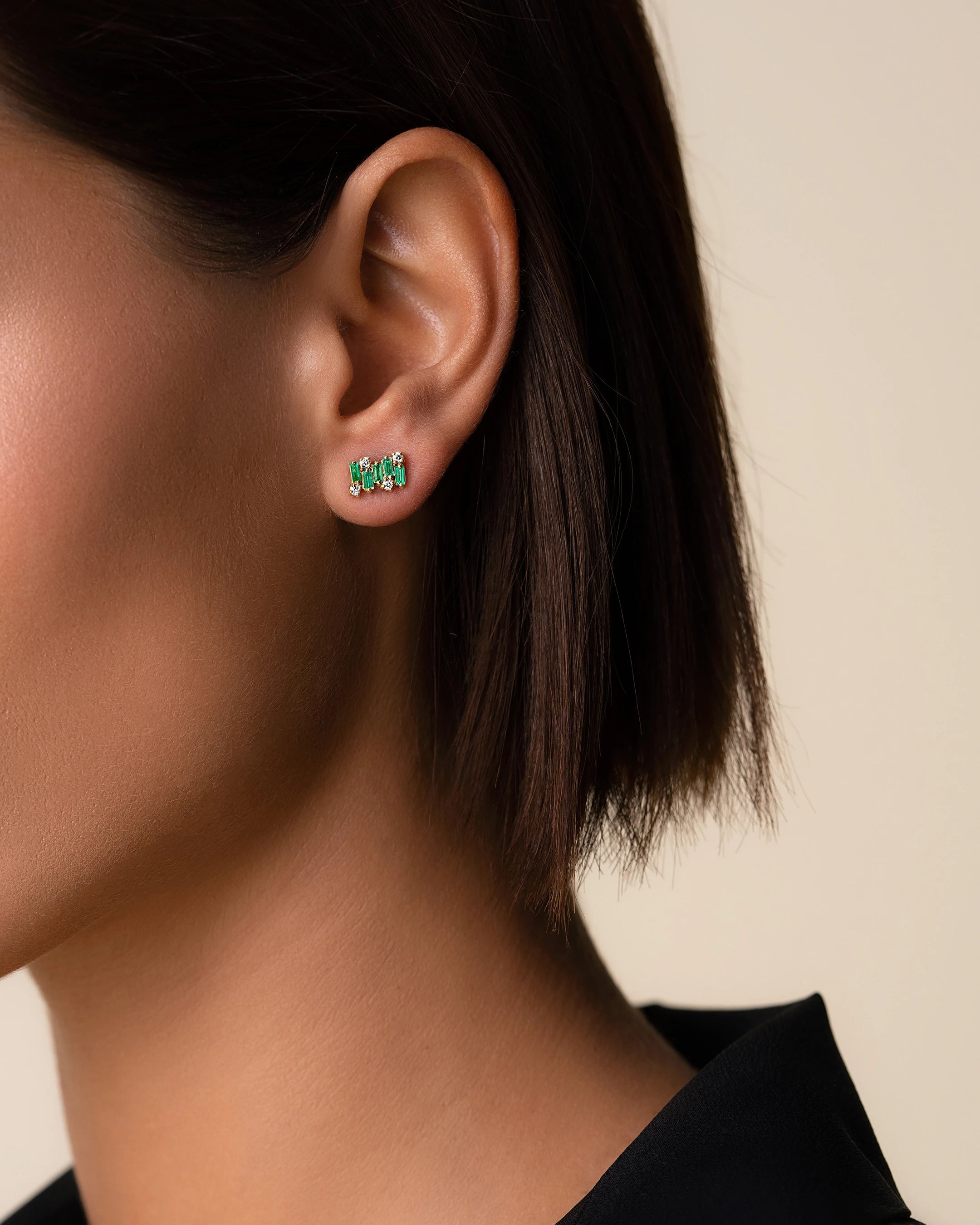 Suzanne Kalan Shimmer Emerald Studs in 18k yellow gold