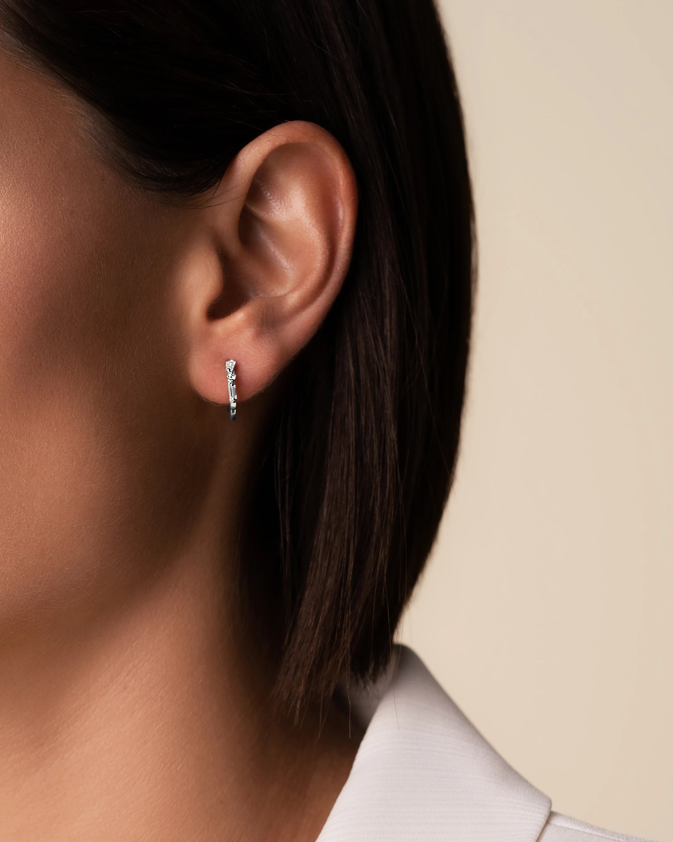 Suzanne Kalan Thin Mix Diamond Huggies in 18k white gold