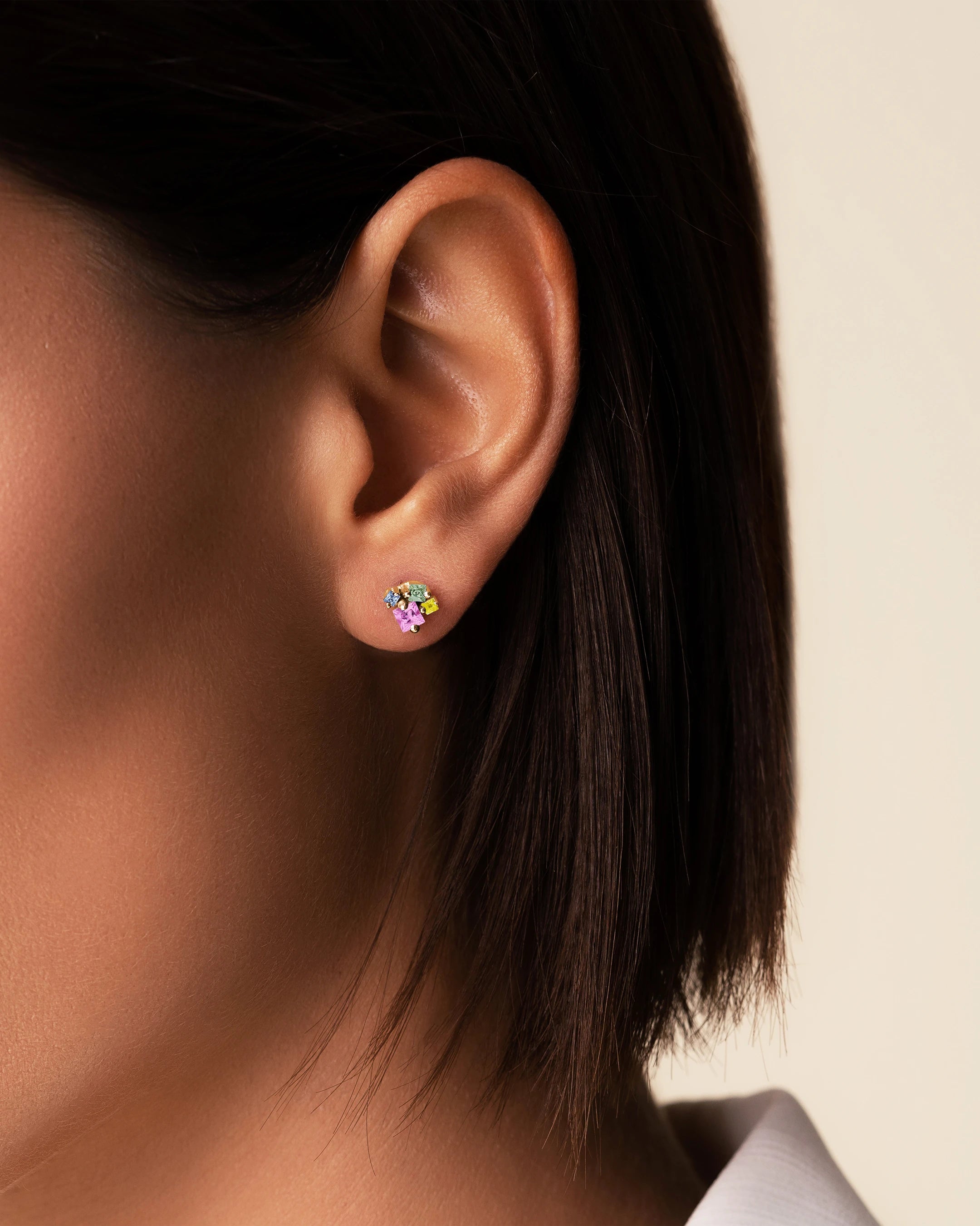Suzanne Kalan Princess Cluster Pastel Sapphire Studs in 18k yellow gold