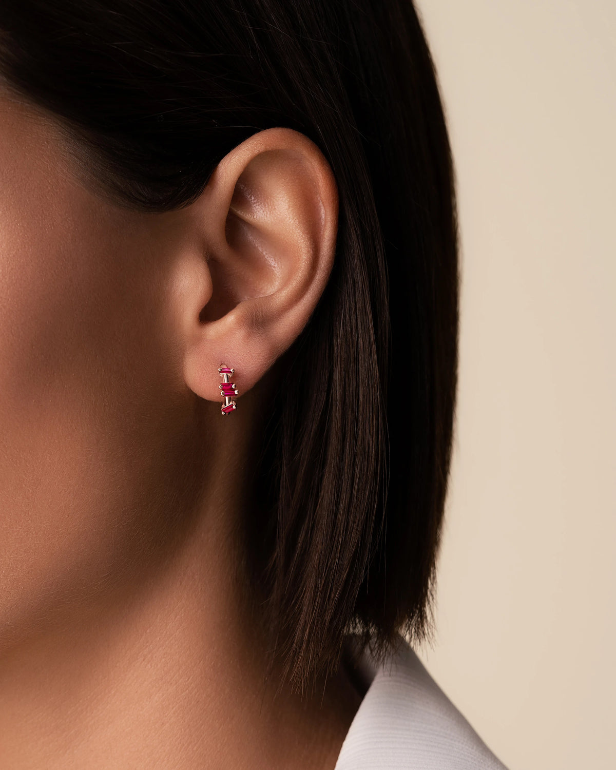 Suzanne Kalan Bold Ruby Barbwire Mini Hoops in 18k rose gold
